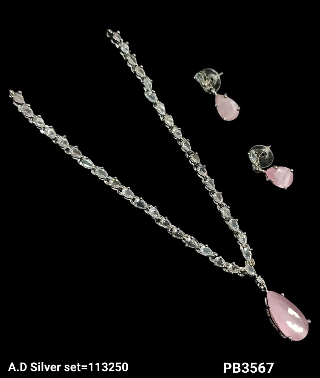 American Diamond Silver Plated Necklace Set