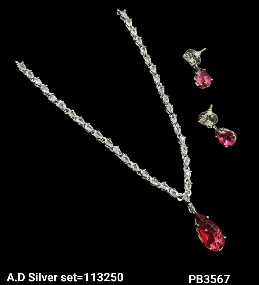 American Diamond Silver Plated Necklace Set