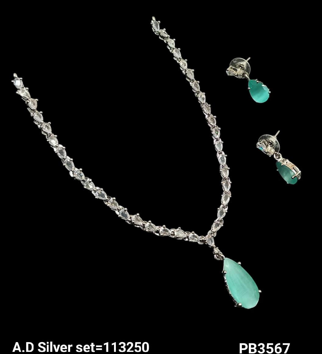 American Diamond Silver Plated Necklace Set