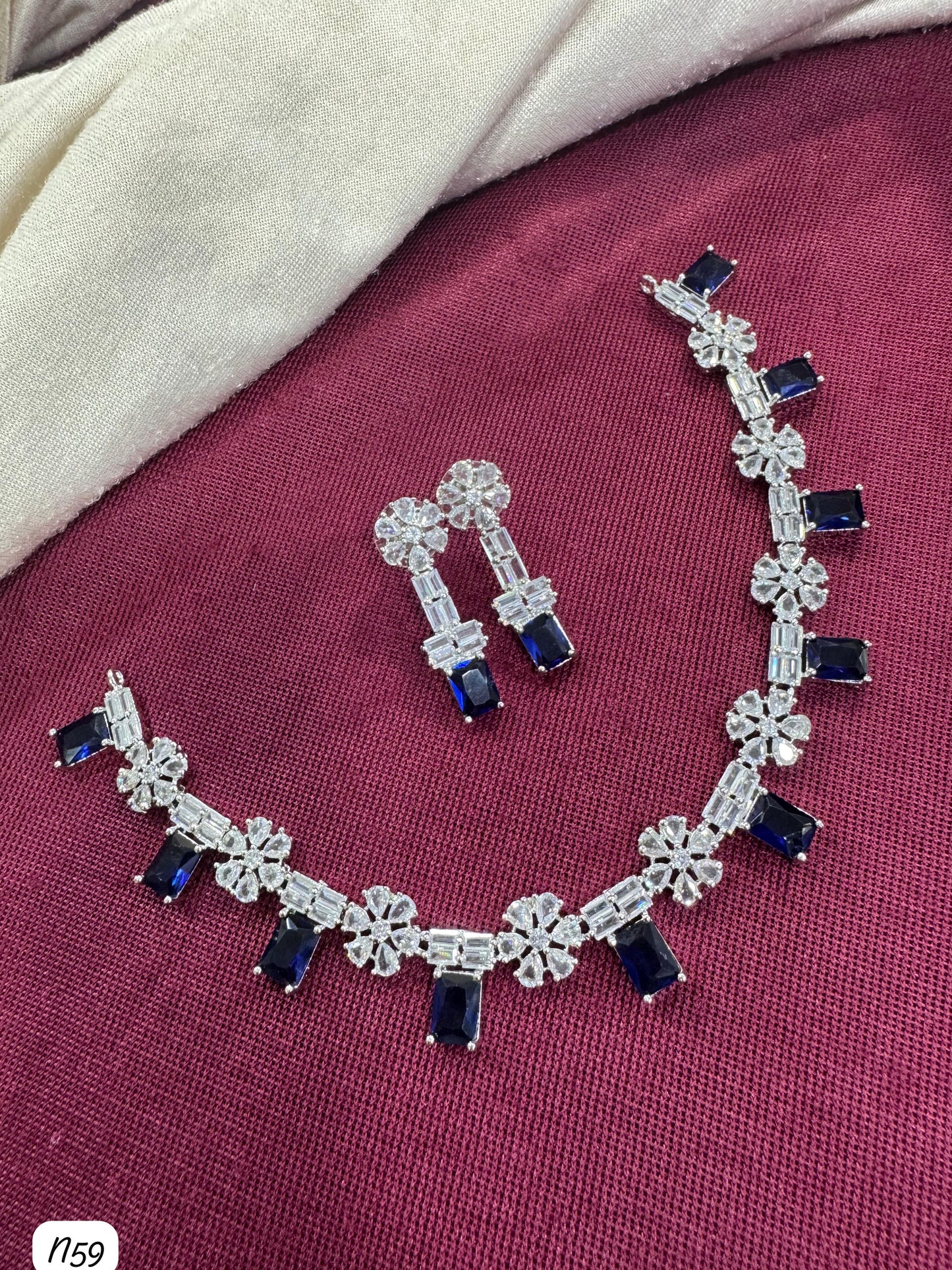 Floral Baguette AD Stone Necklace Set with Earrings – Bridal & Party Wear Jewellery