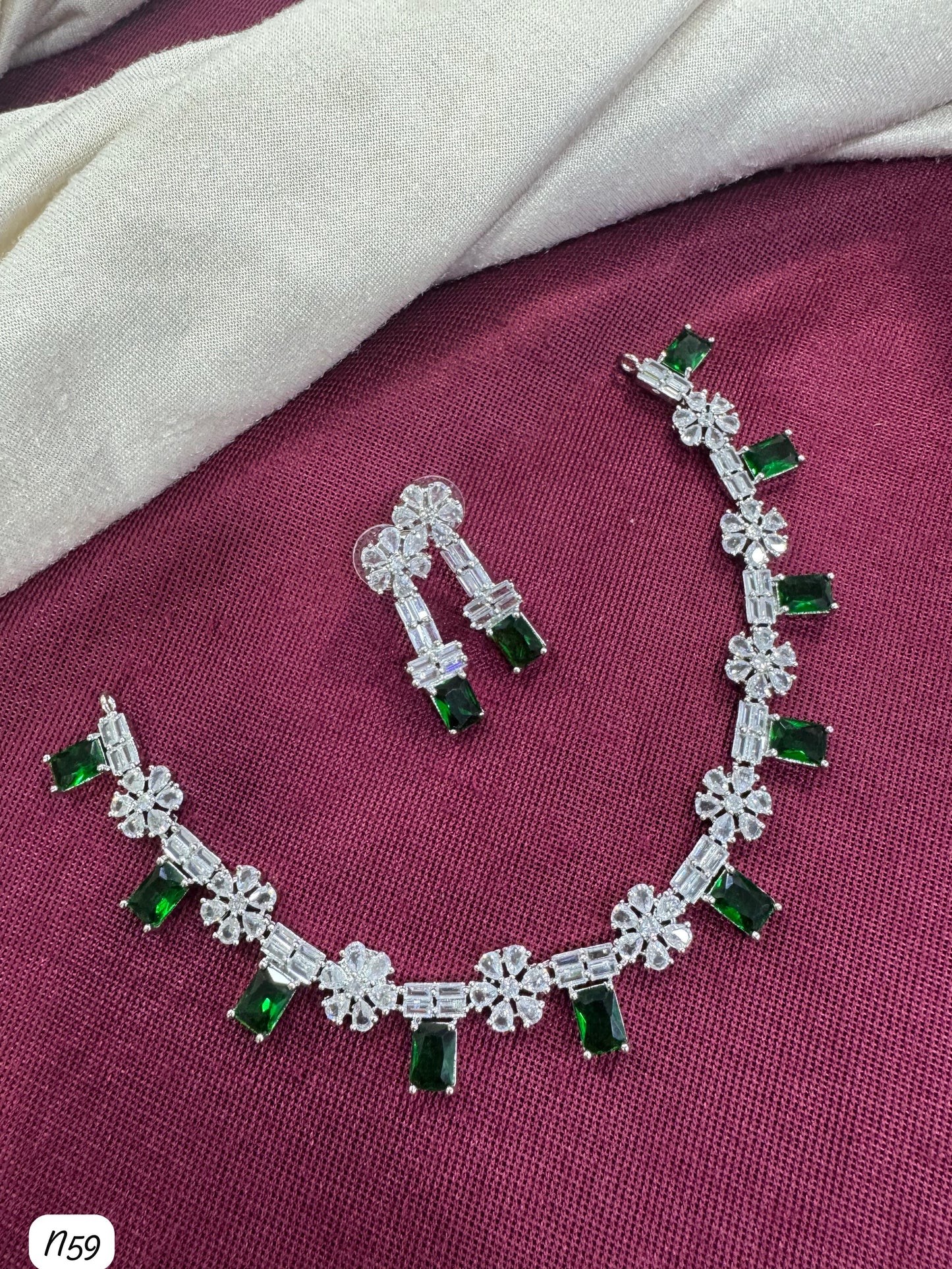 Floral Baguette AD Stone Necklace Set with Earrings – Bridal & Party Wear Jewellery