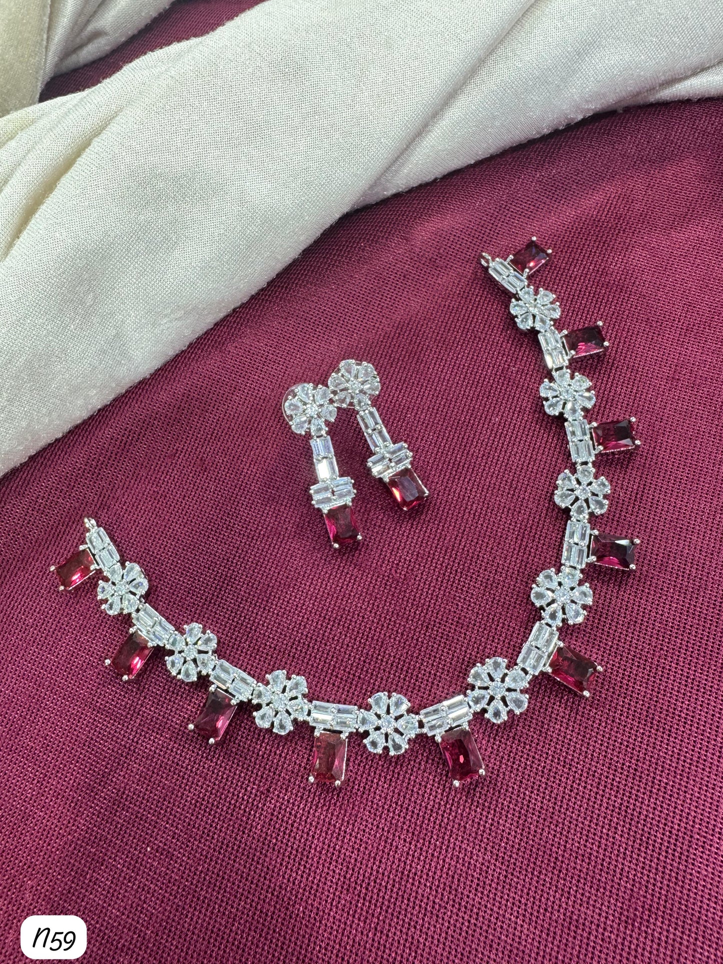 Floral Baguette AD Stone Necklace Set with Earrings – Bridal & Party Wear Jewellery