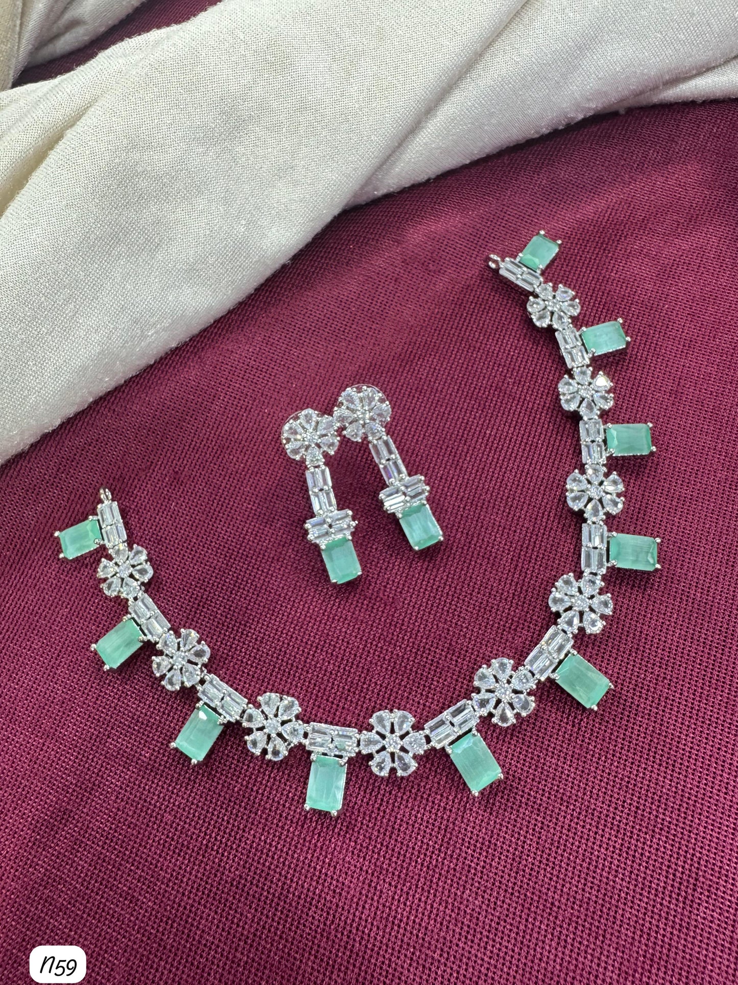 Floral Baguette AD Stone Necklace Set with Earrings – Bridal & Party Wear Jewellery