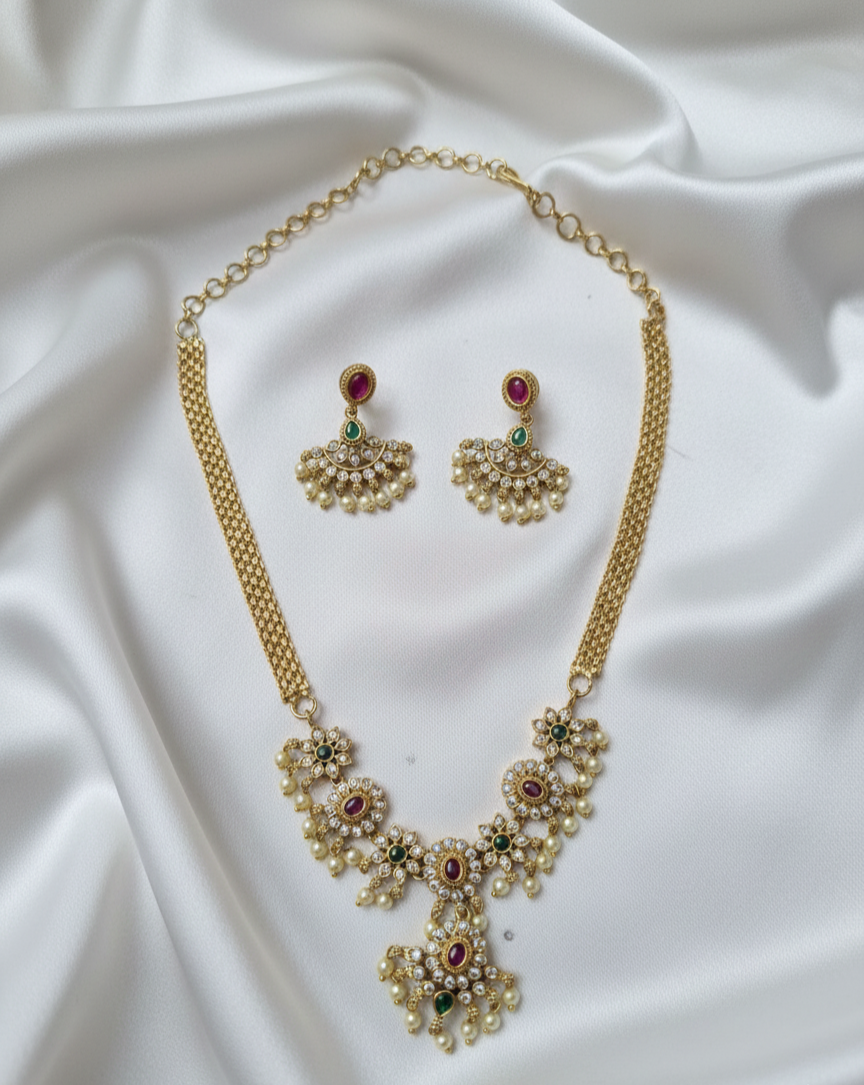 Ad Art Deco Gold Plated jewellery set With Drops Necklace Earring For Woman