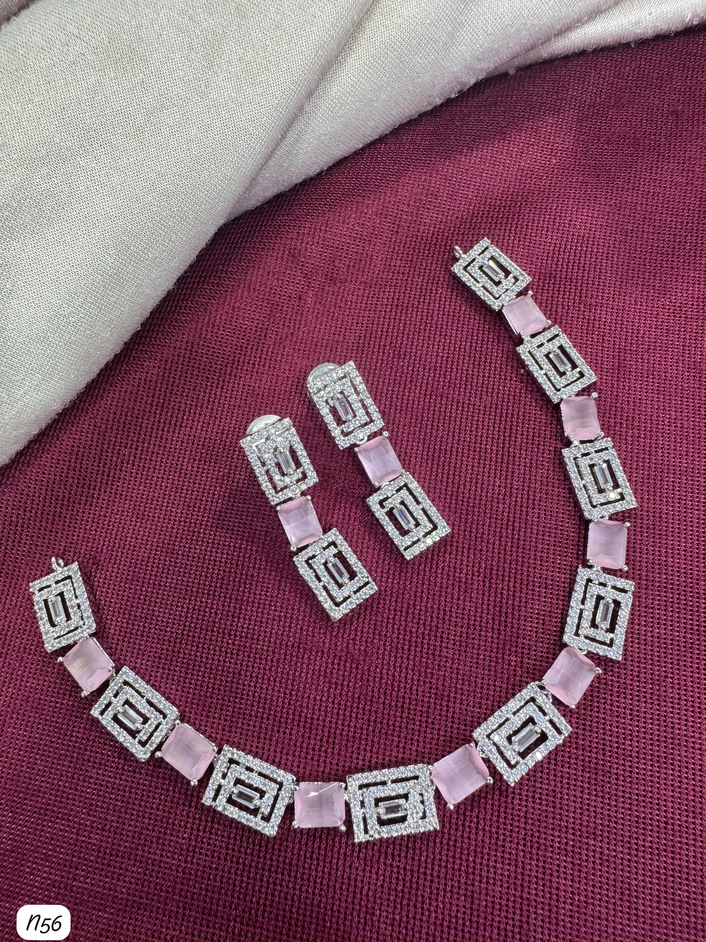 Elegant Geometric Necklace and Earrings Set with Sparkling AD Stones