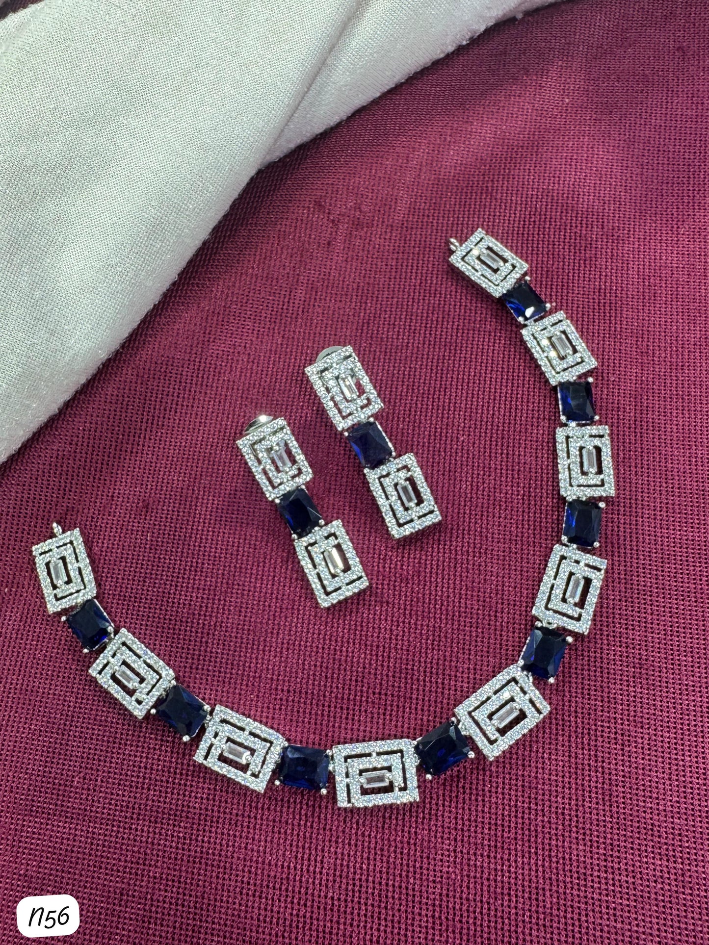 Elegant Geometric Necklace and Earrings Set with Sparkling AD Stones