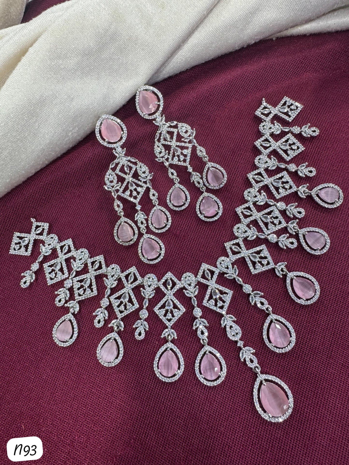 Elegant Teardrop Statement AD Necklace & Earrings Set