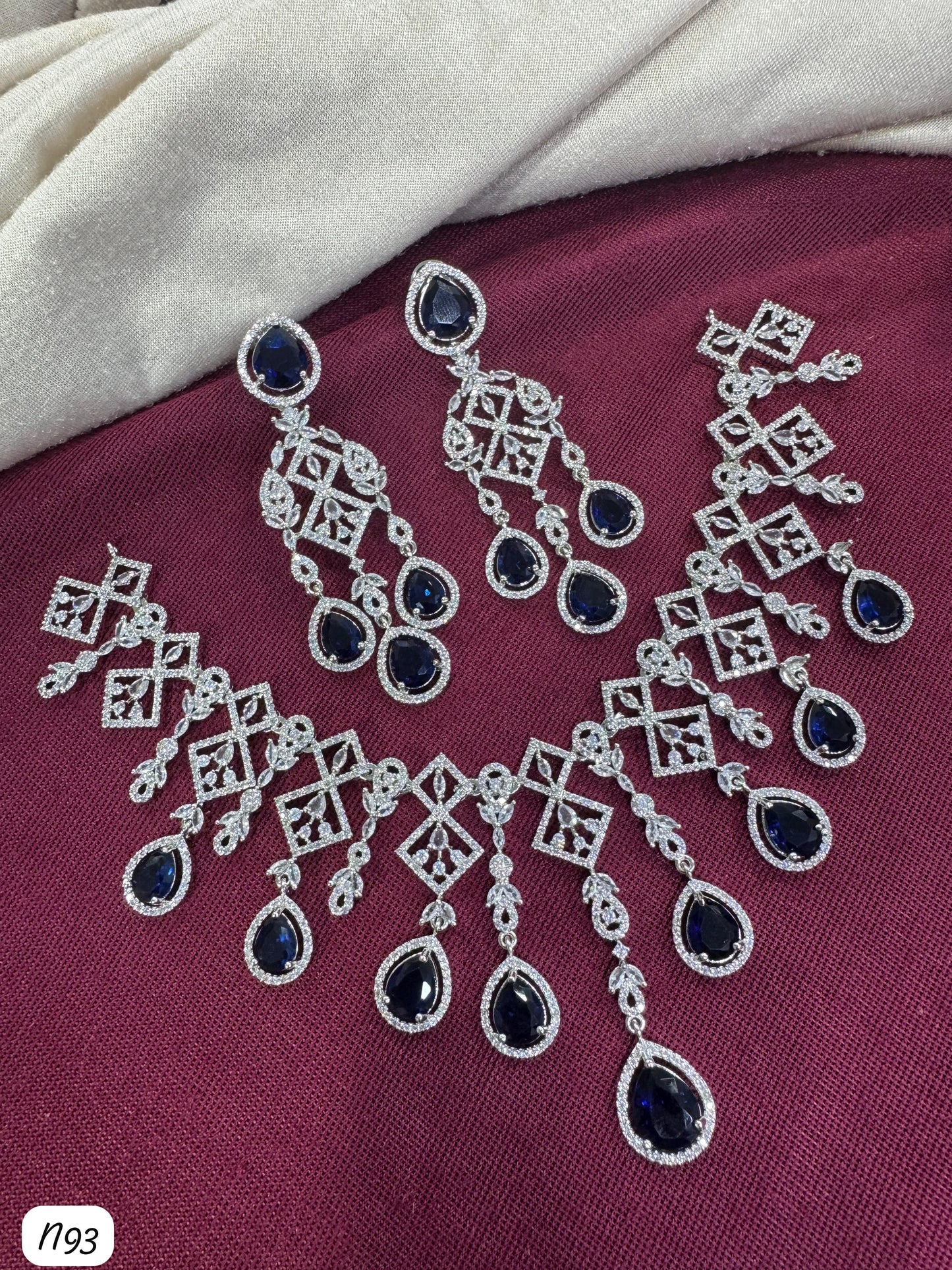 Elegant Teardrop Statement AD Necklace & Earrings Set