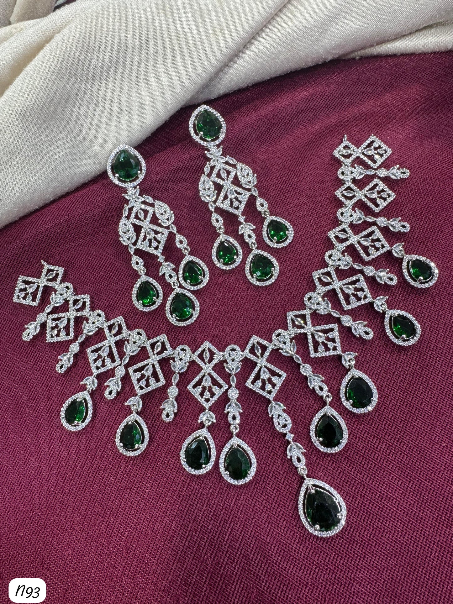 Elegant Teardrop Statement AD Necklace & Earrings Set