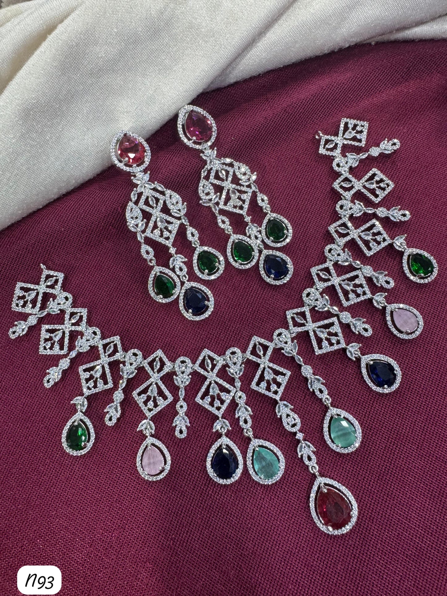 Elegant Teardrop Statement AD Necklace & Earrings Set