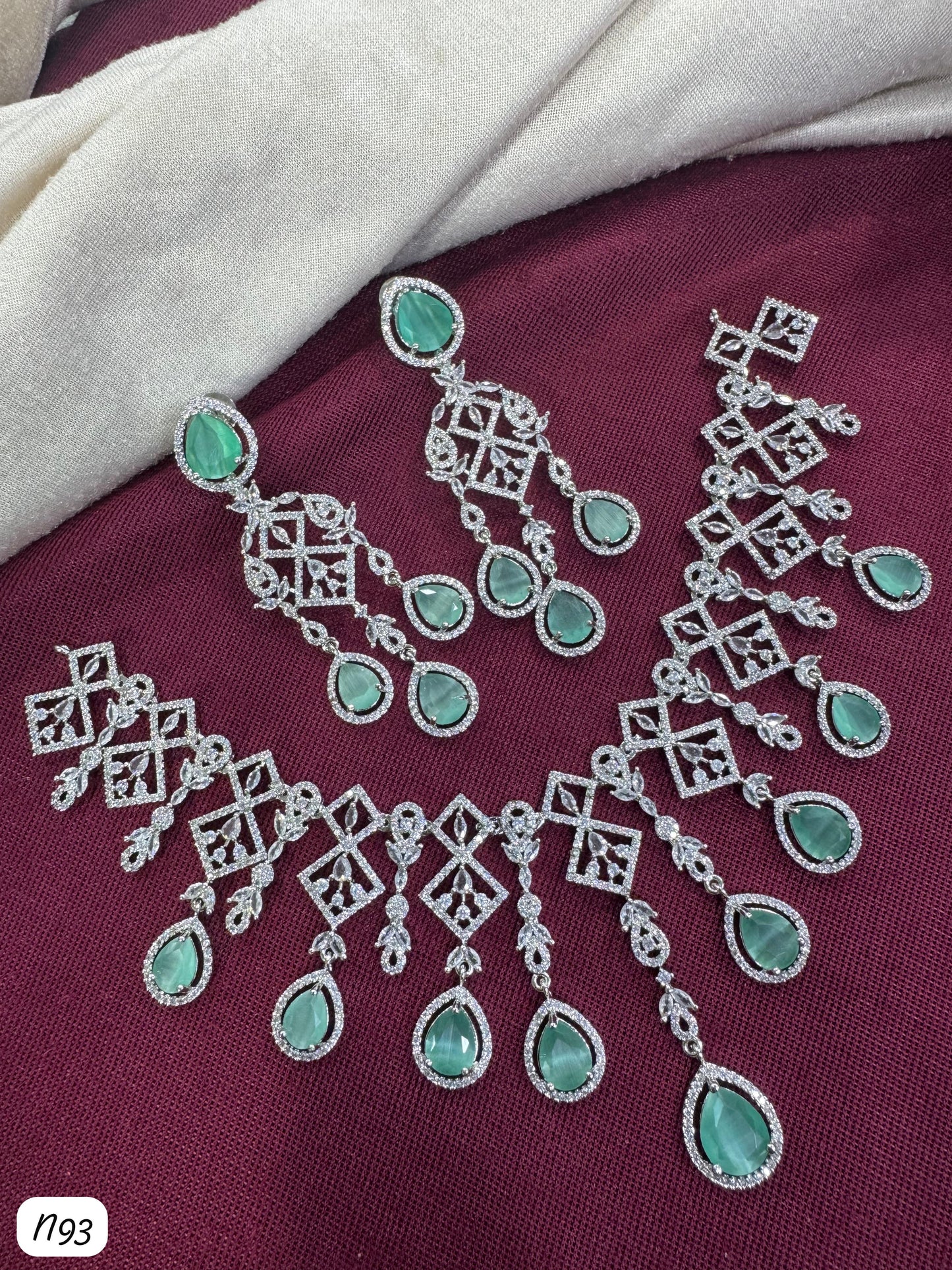 Elegant Teardrop Statement AD Necklace & Earrings Set