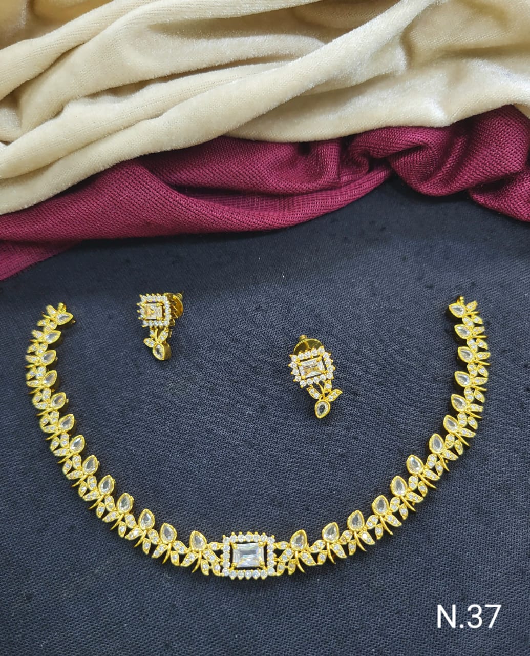 Elegant AD Stone Choker Necklace Set with Floral Detailing – Bridal & Festive Jewelry