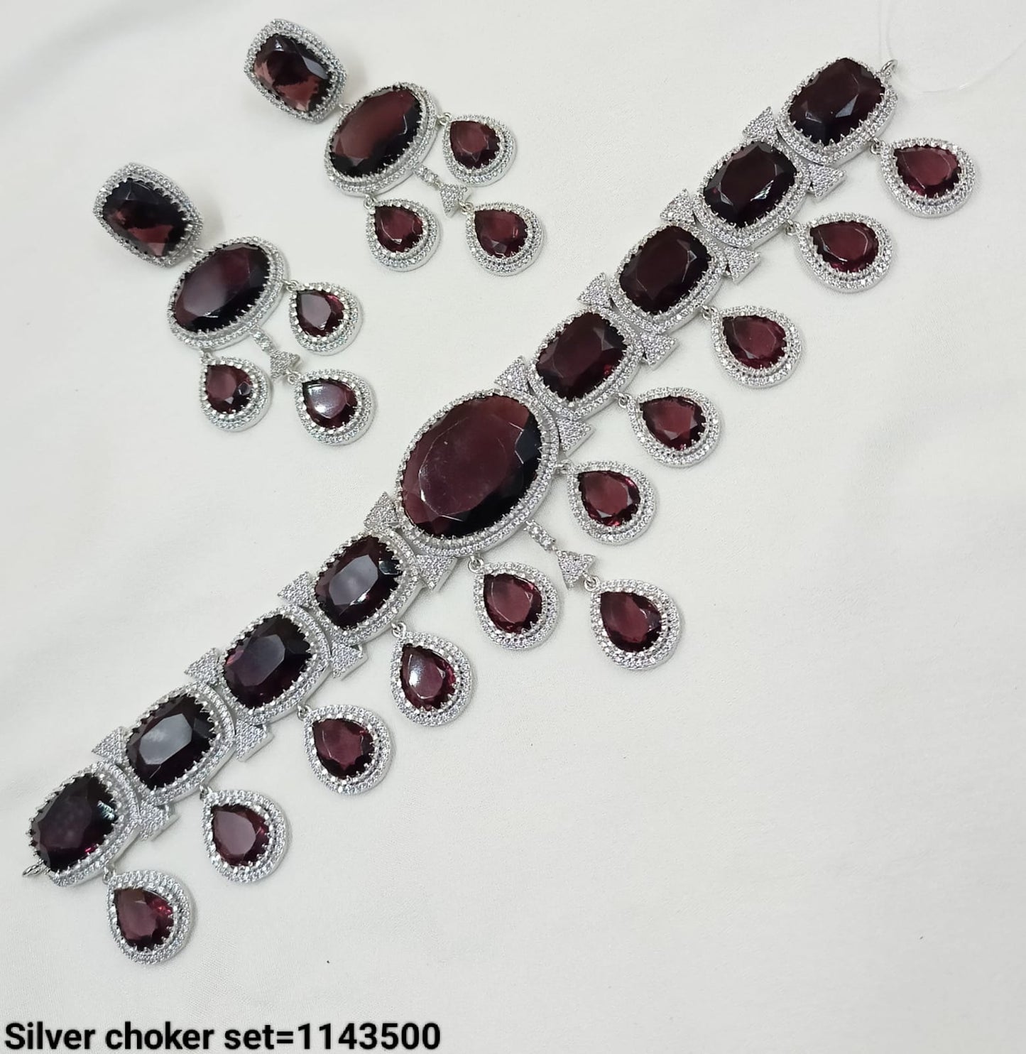 American Diamond Silver Plated Necklace Set