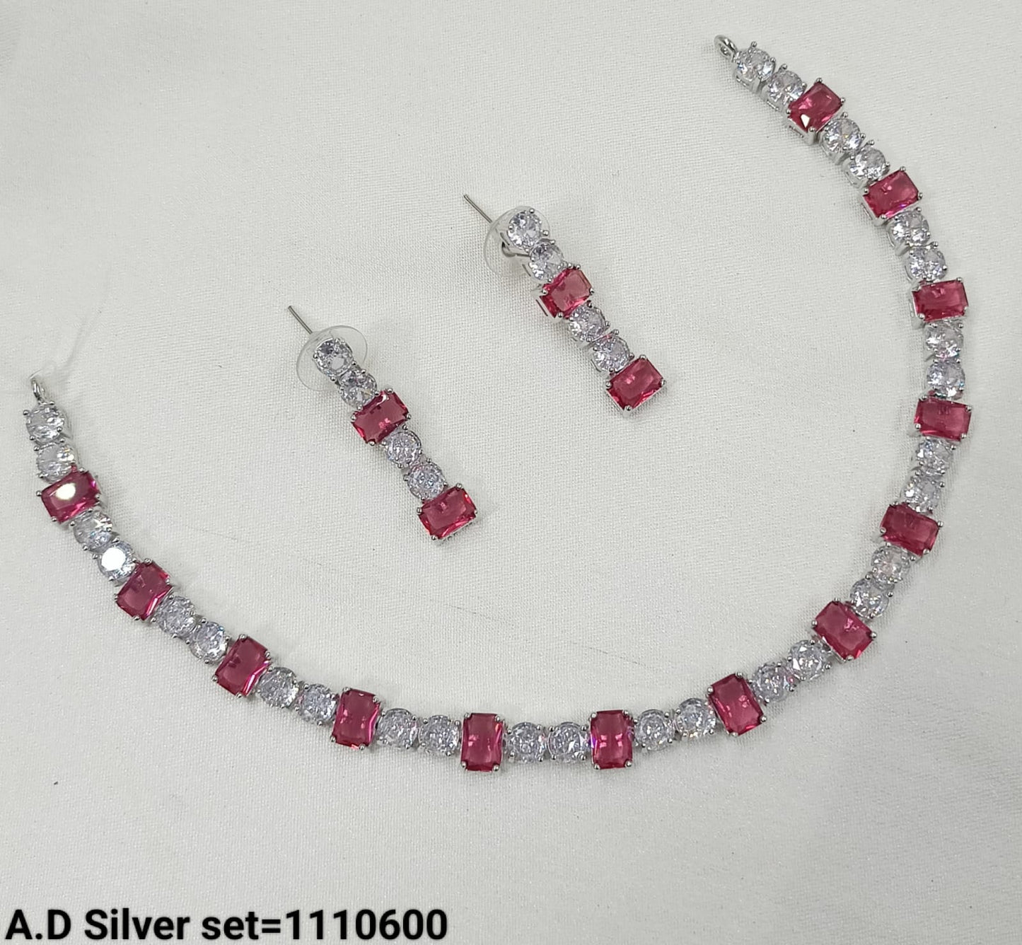 American Diamond Silver Plated Jewellery Set