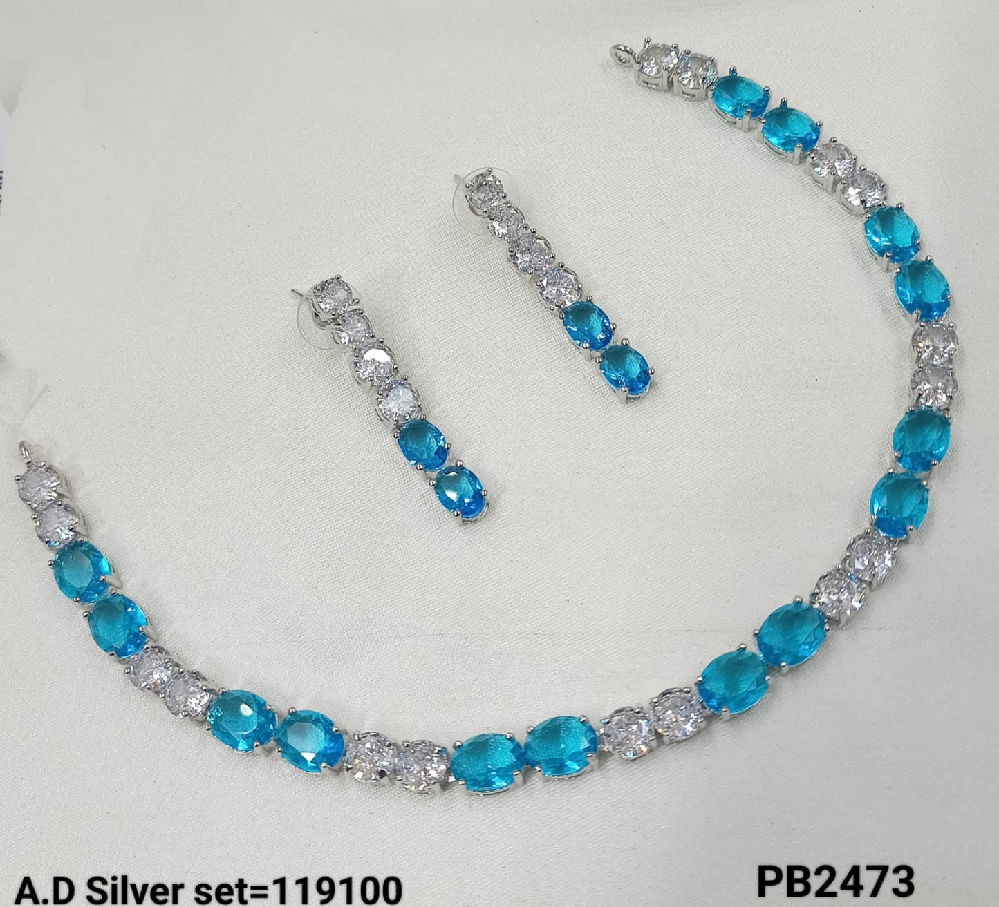Silver Plated American Diamond Jewellery Set