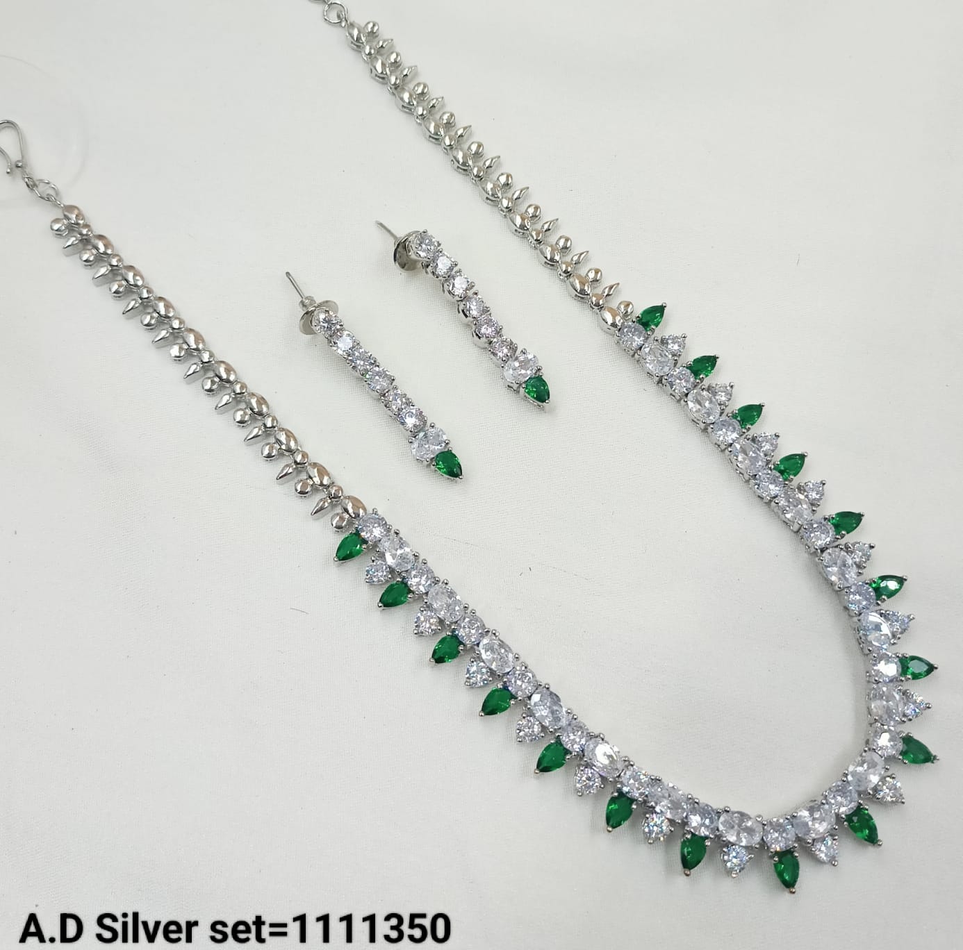 American Diamond Silver Plated Long Necklace set