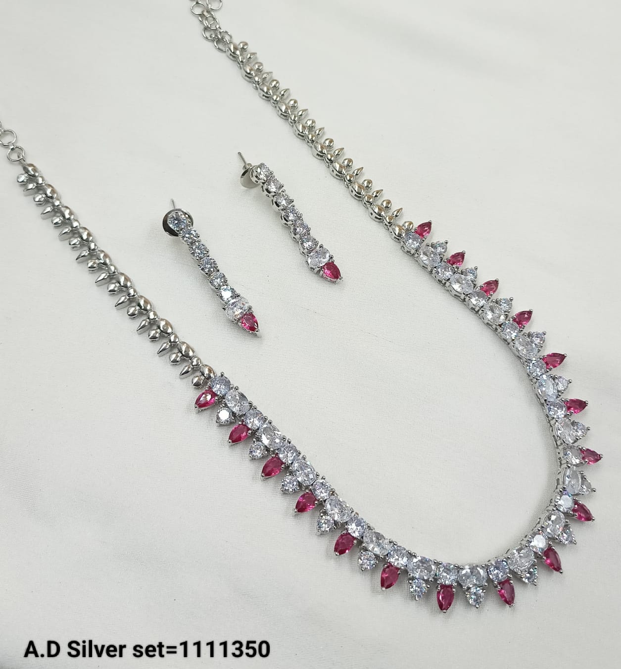 American Diamond Silver Plated Long Necklace set