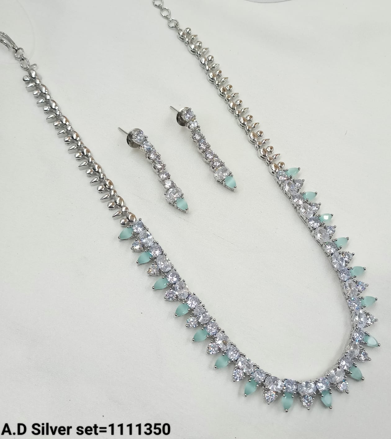 American Diamond Silver Plated Long Necklace set