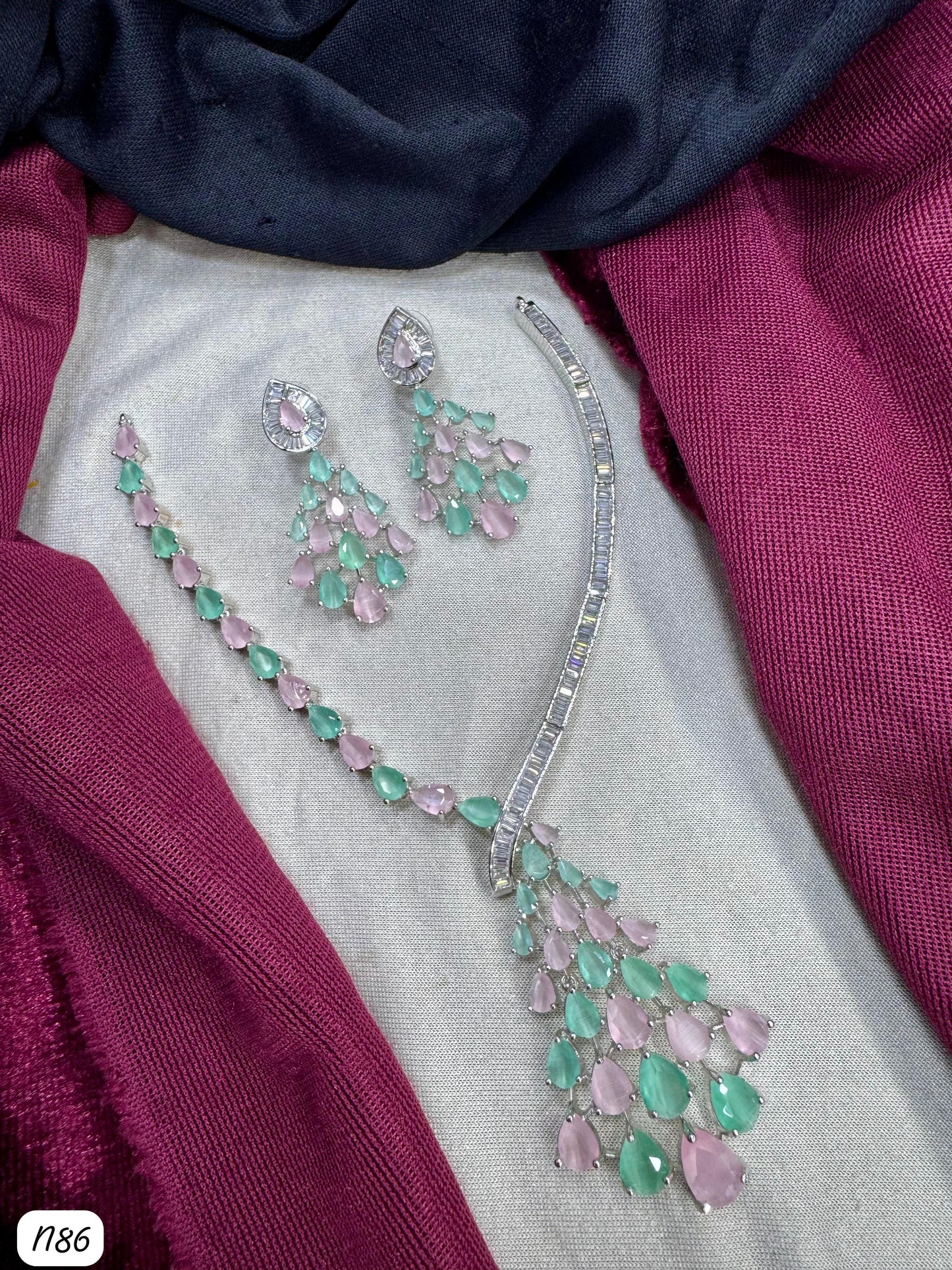 American Diamond Silver Plated Necklace set