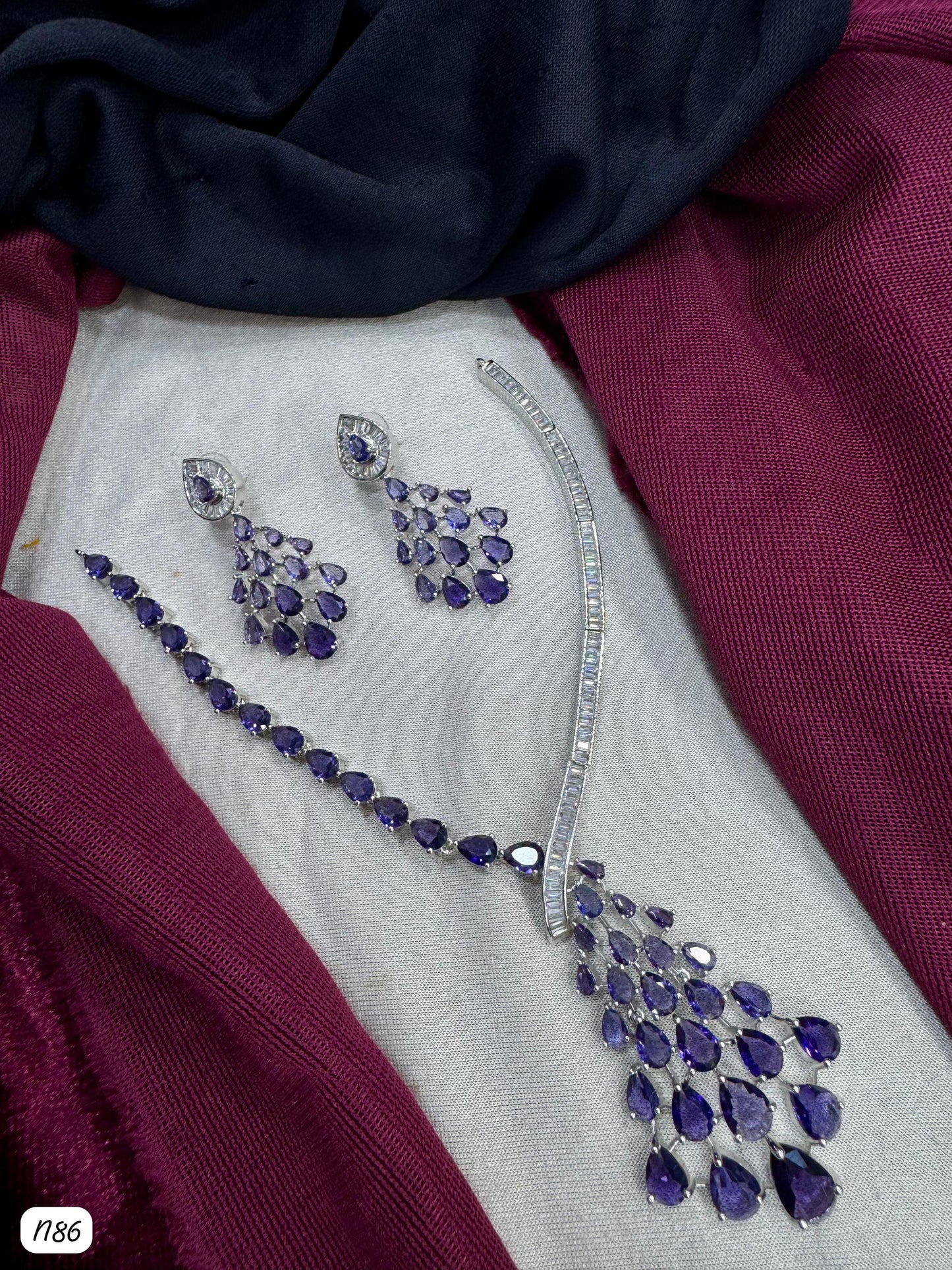 American Diamond Silver Plated Necklace set