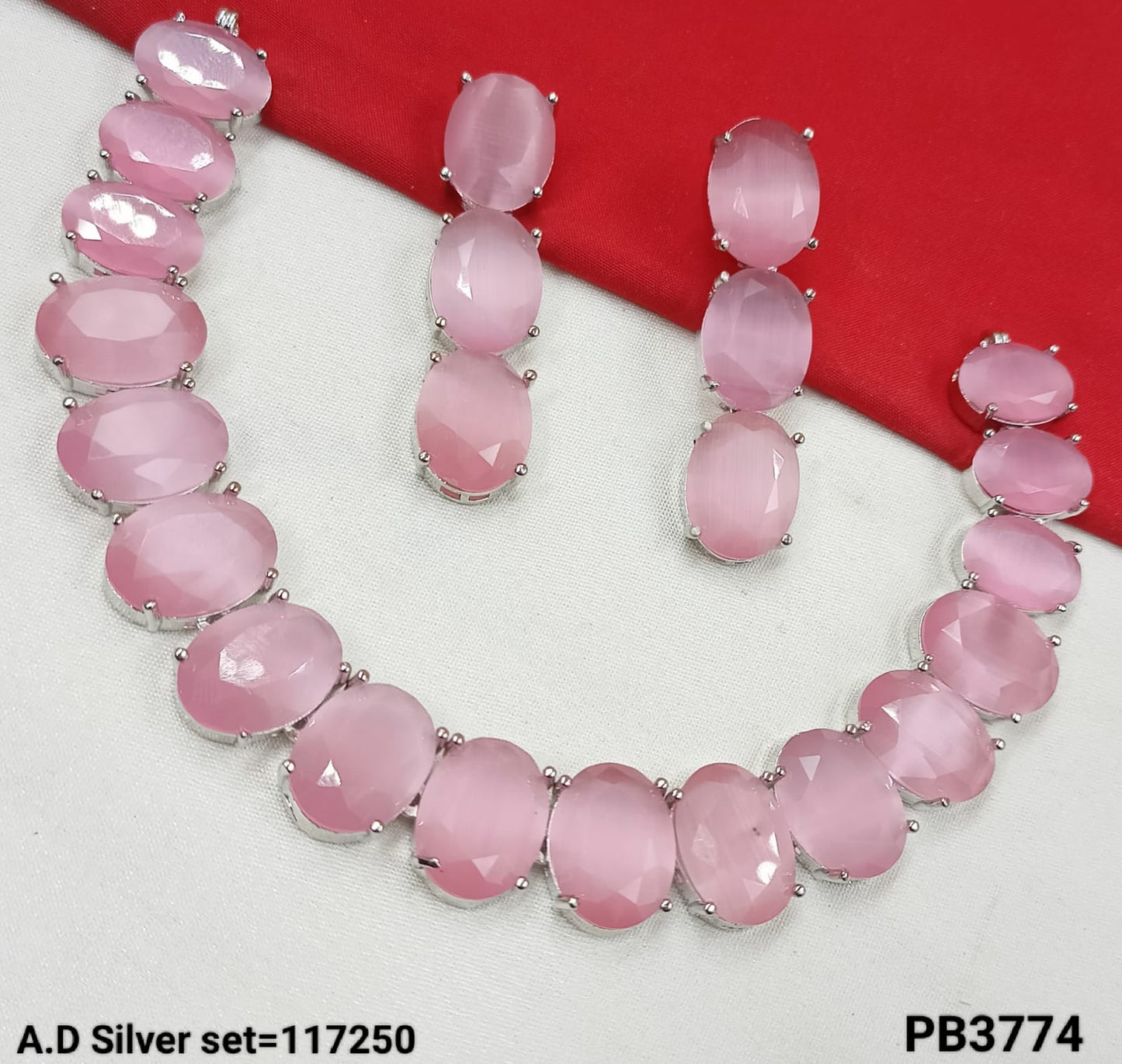 Silver Plated Oval American Diamond Necklace Set