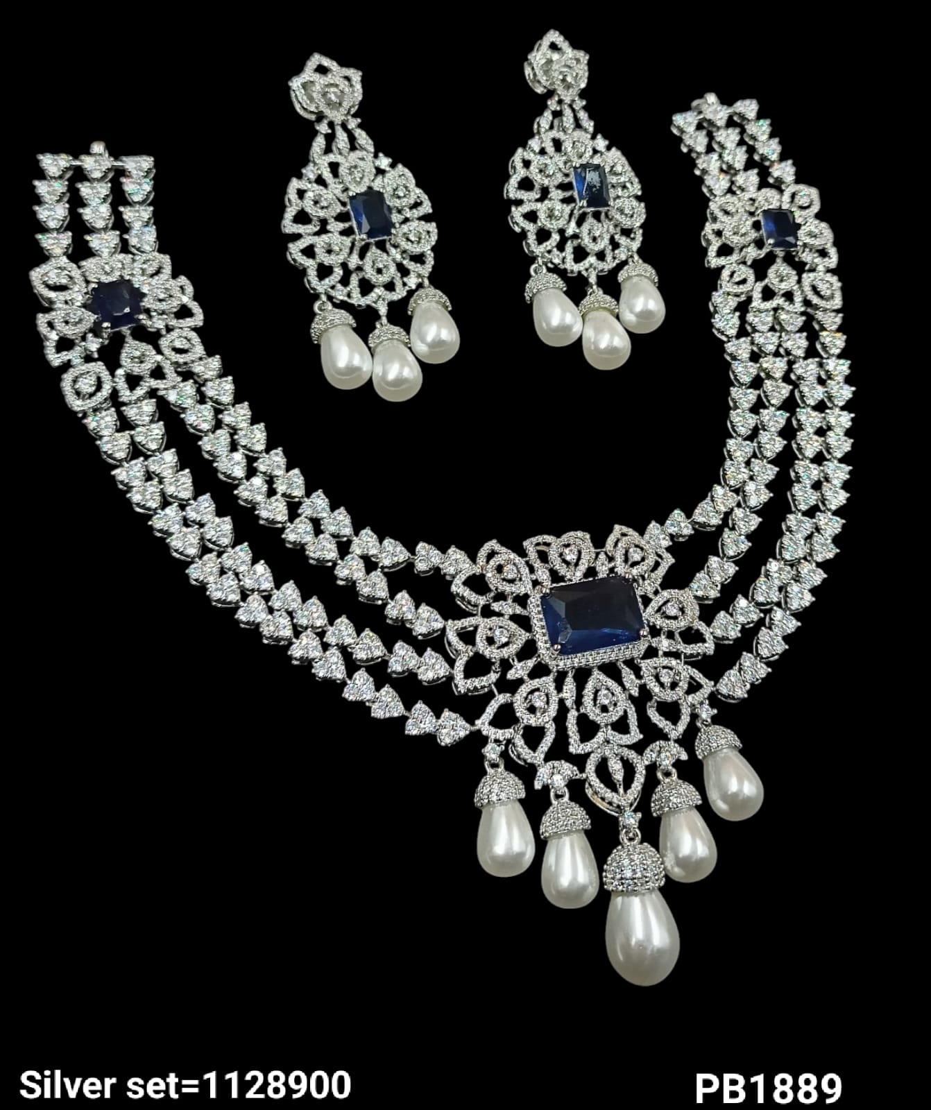 Silver Plated American Diamond Necklace Set