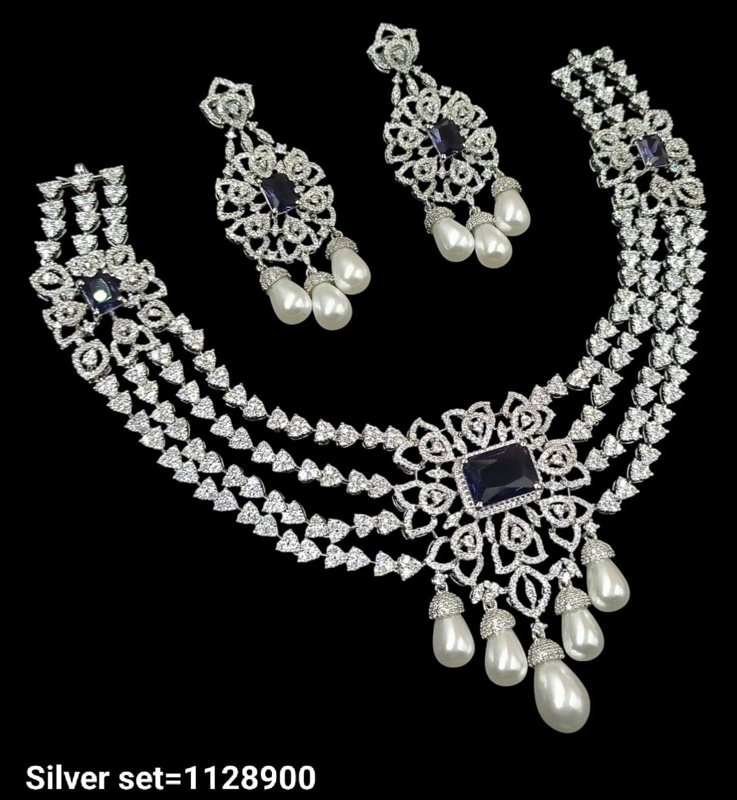 Silver Plated American Diamond Necklace Set