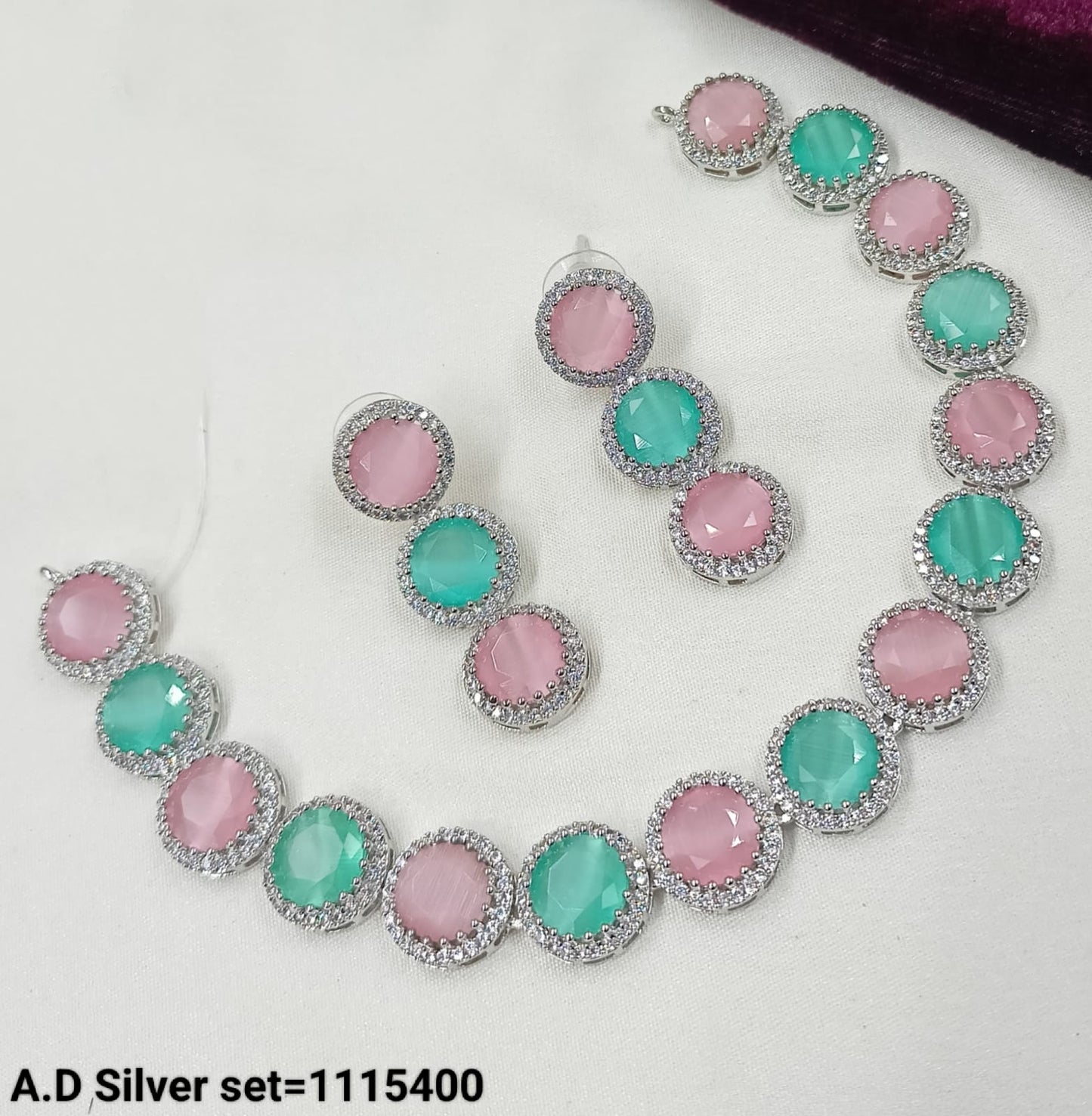 Elegant AD Silver Necklace & Earring Set – Premium Party Wear Jewelry