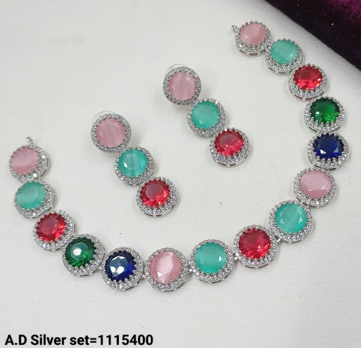 Elegant AD Silver Necklace & Earring Set – Premium Party Wear Jewelry