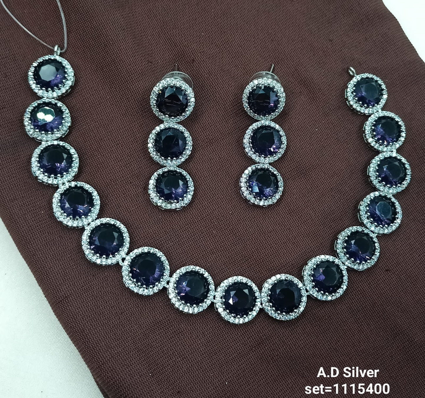 Elegant AD Silver Necklace & Earring Set – Premium Party Wear Jewelry