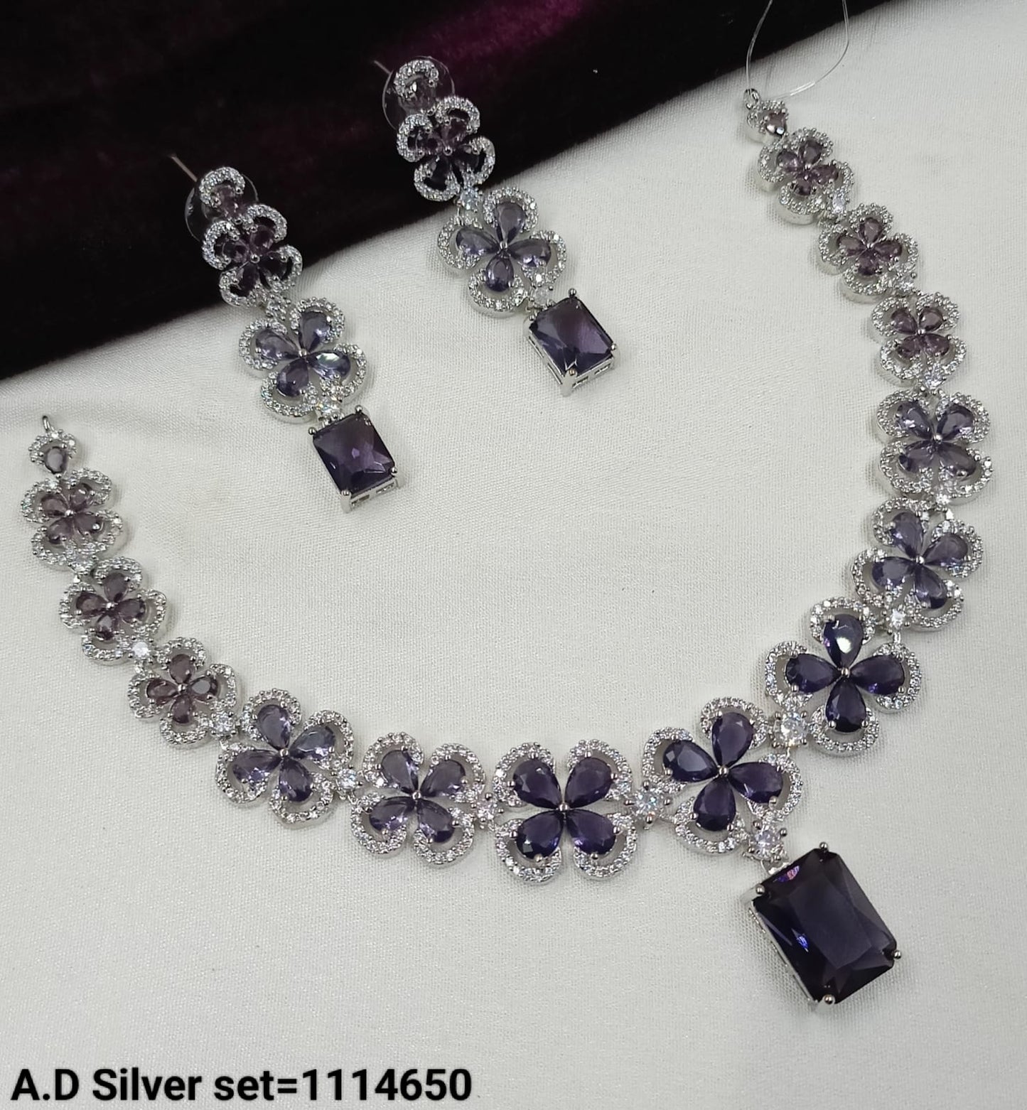 Silver Tone American Diamond Jewellery Set