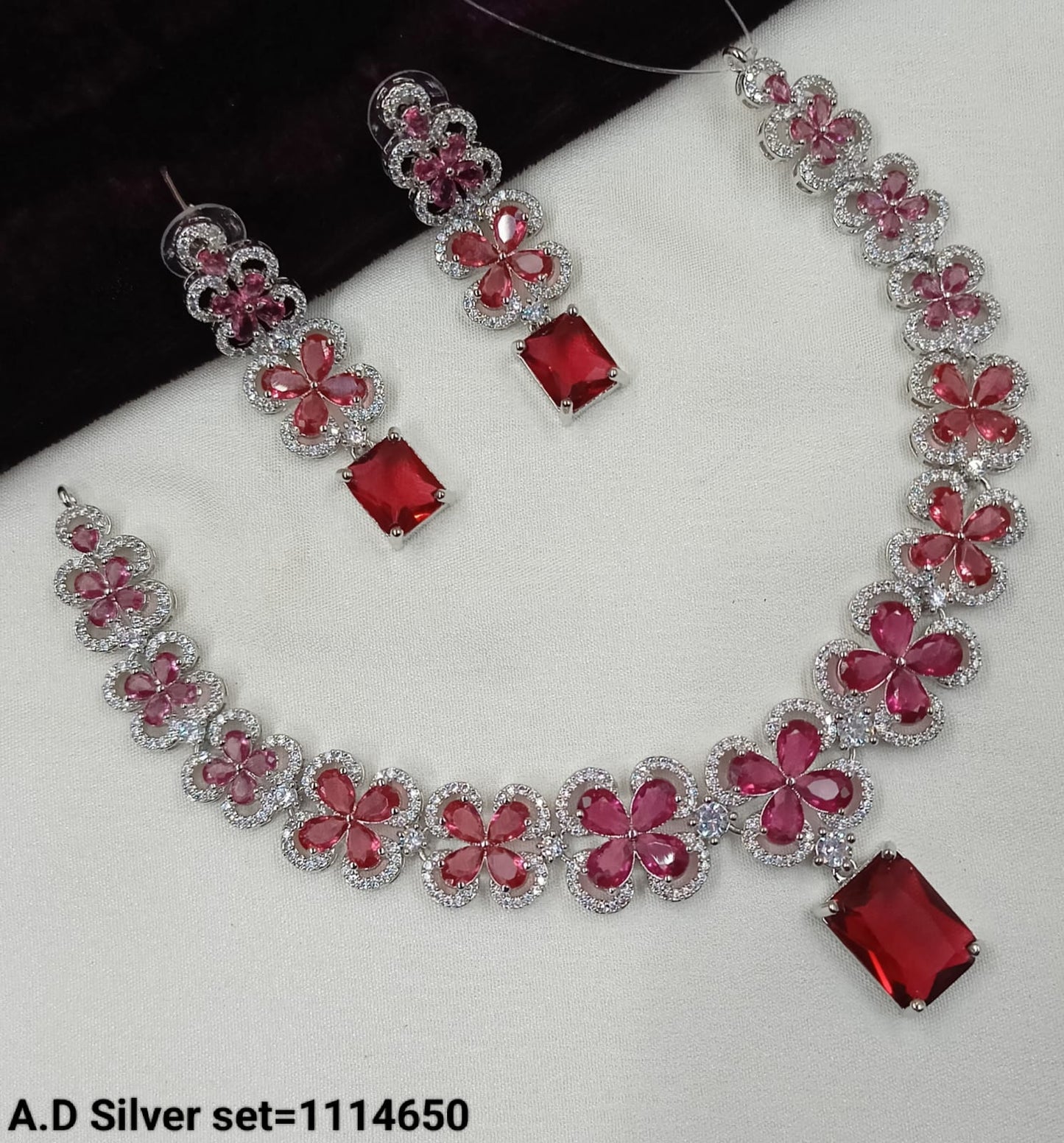 Silver Tone American Diamond Jewellery Set