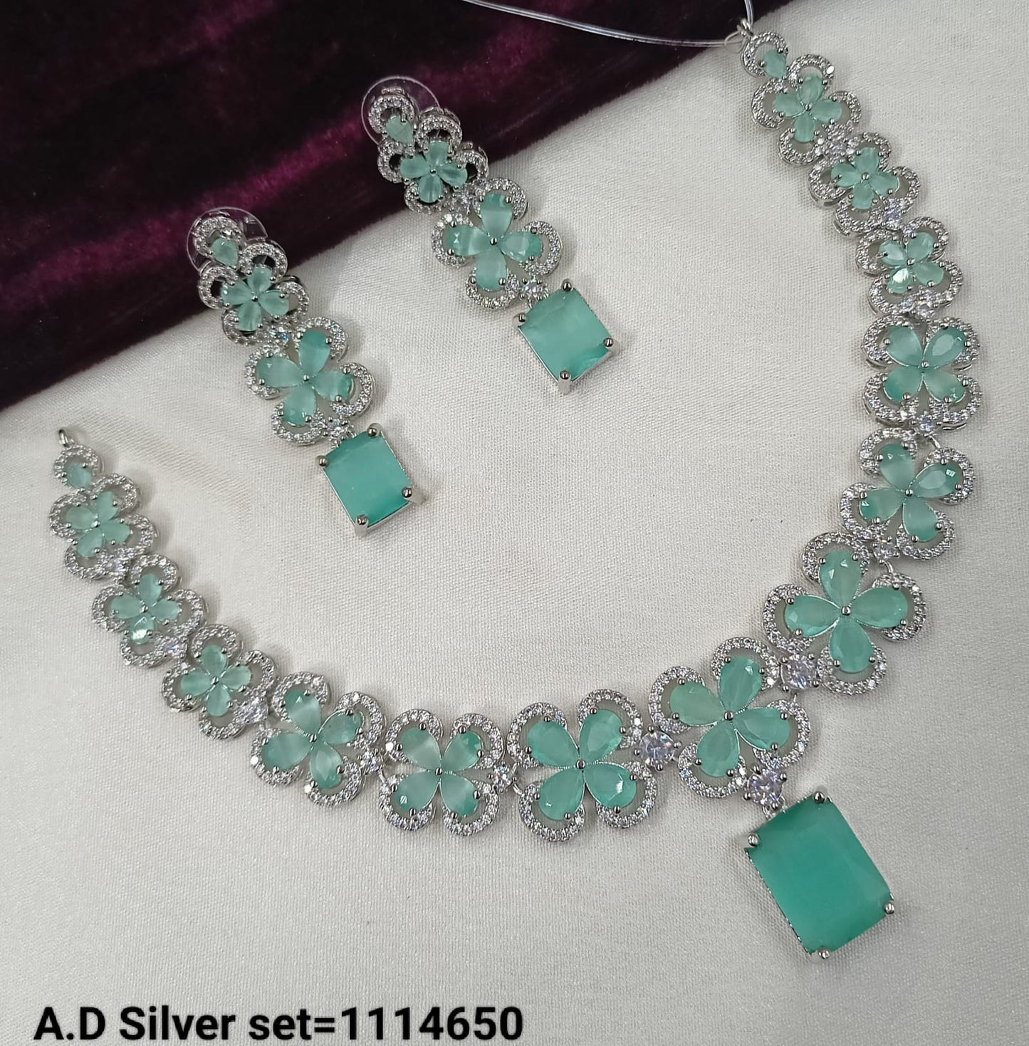 Silver Tone American Diamond Jewellery Set
