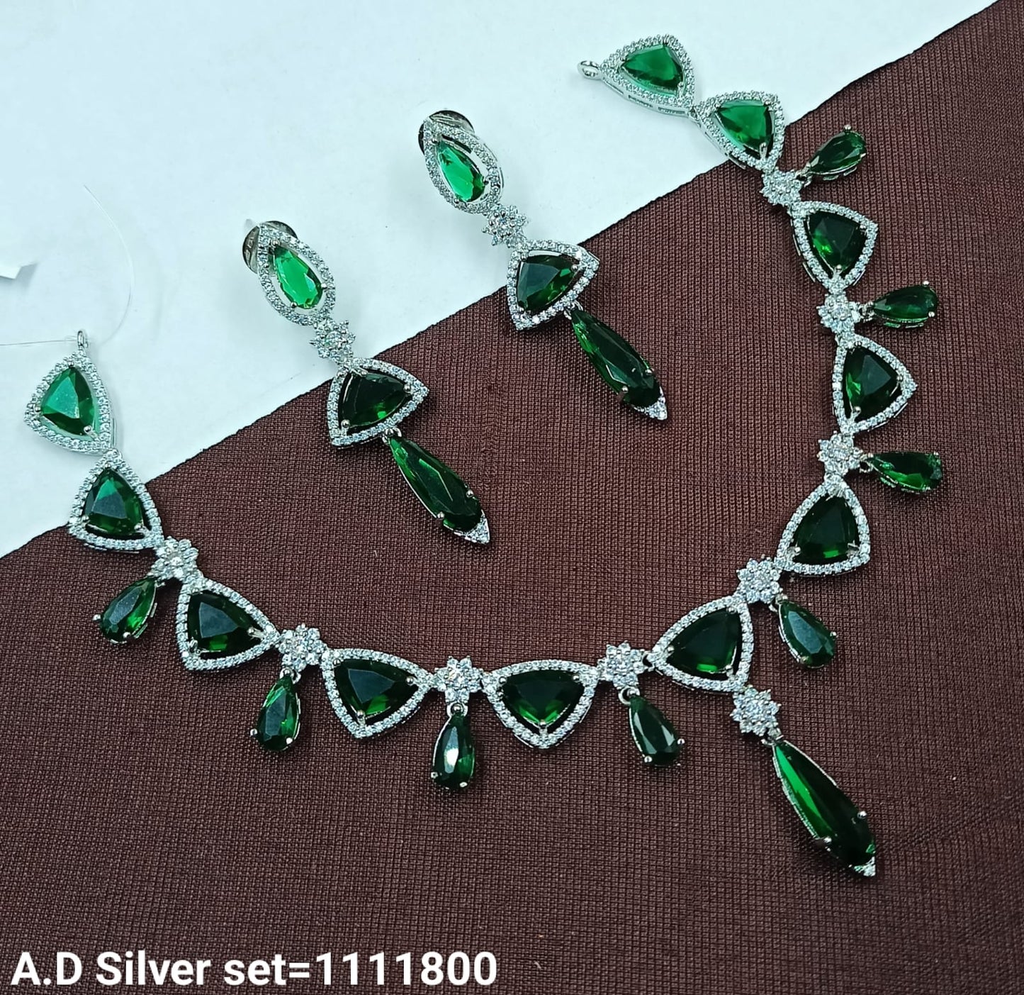 Elegant A.D Silver Jewelry Set – Necklace & Earrings