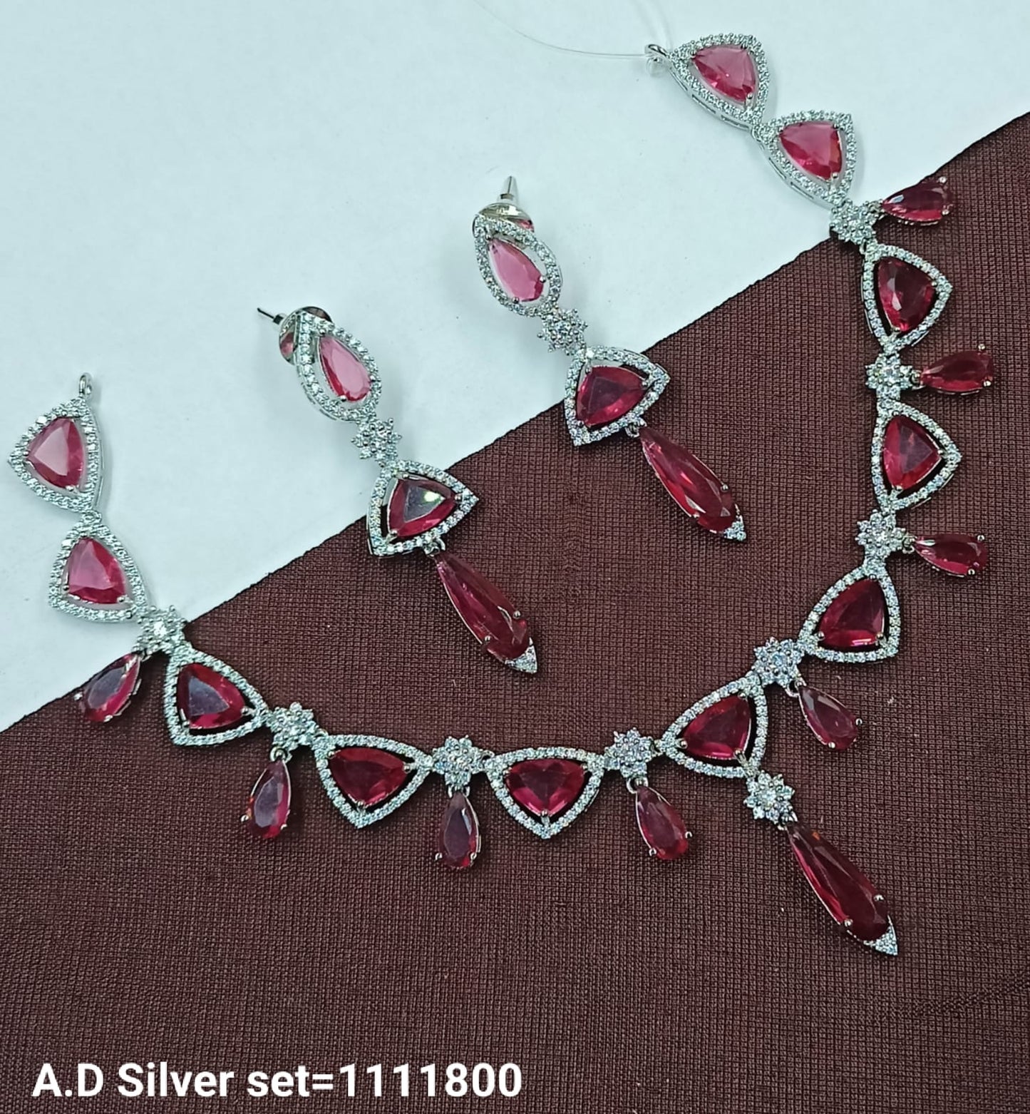 Elegant A.D Silver Jewelry Set – Necklace & Earrings