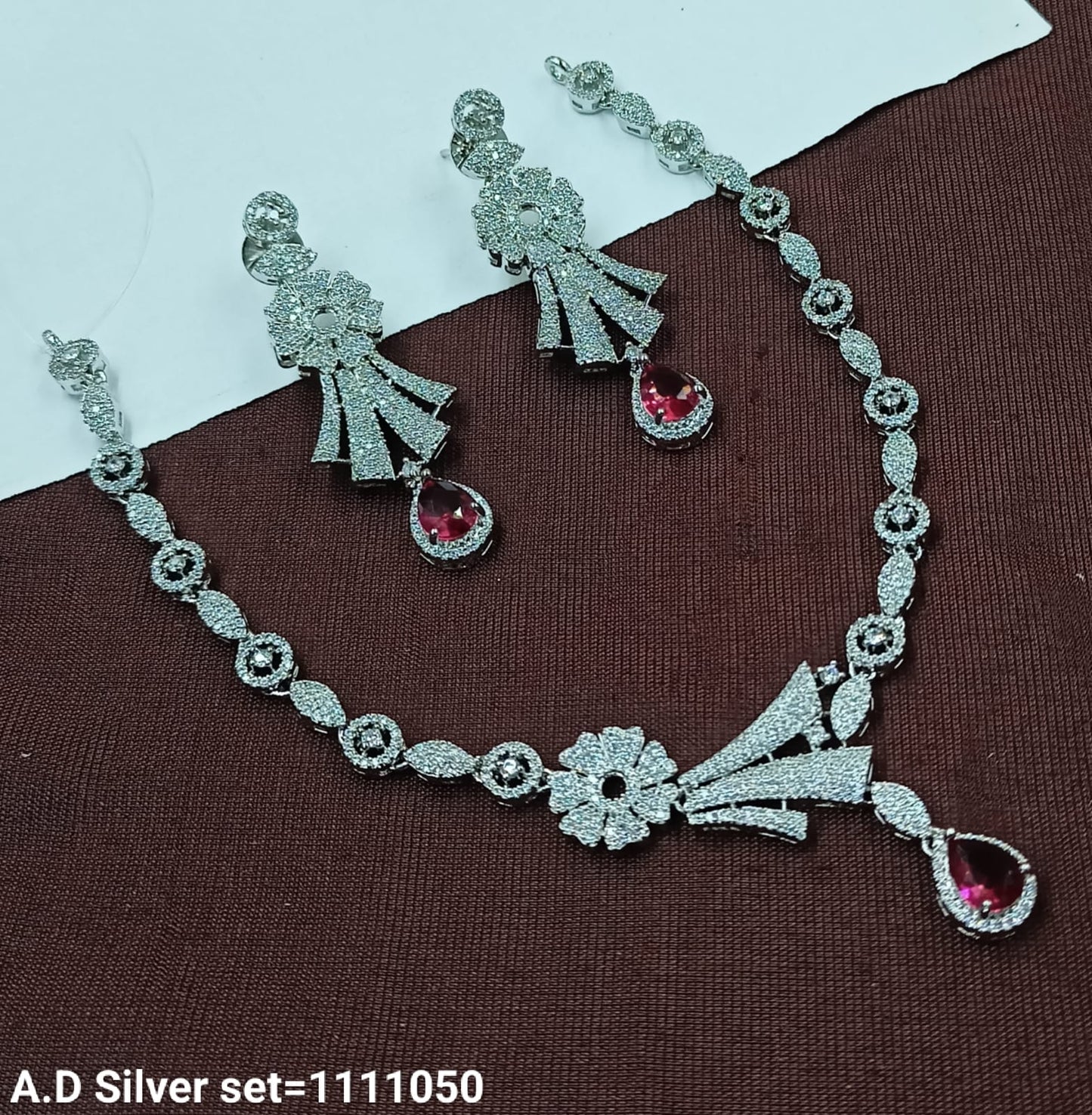 Designer American Diamond Necklace Set with Elegant Drop Earrings – Party & Bridal Wear - Lucentemarket