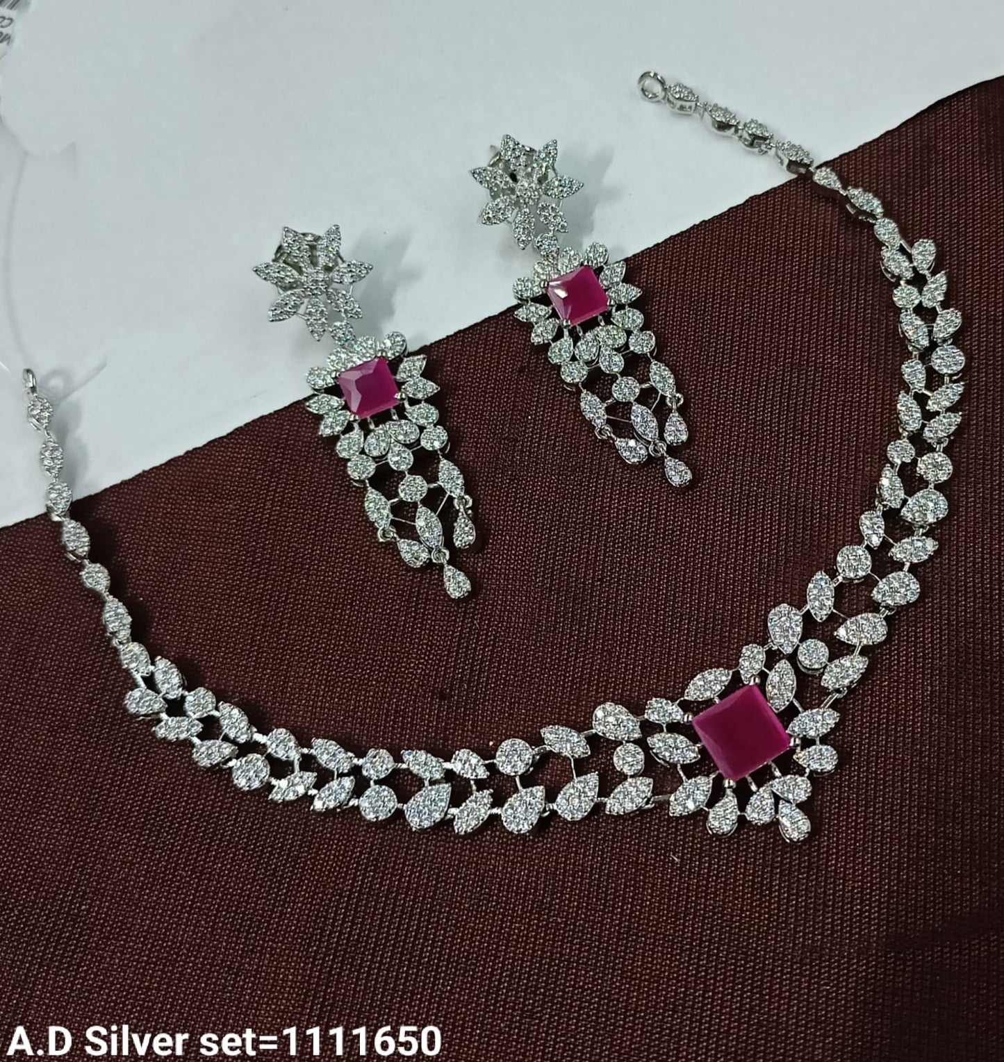 Elegant American Diamond Necklace Set with Drop Earrings – Party & Bridal Wear Jewelry