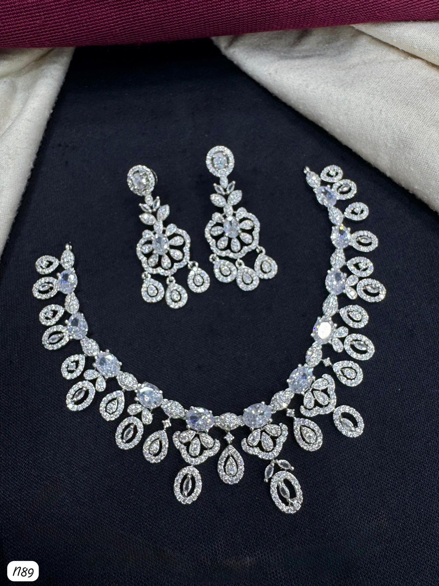 Floral Elegance Statement AD Jewelry Set – Necklace & Earrings