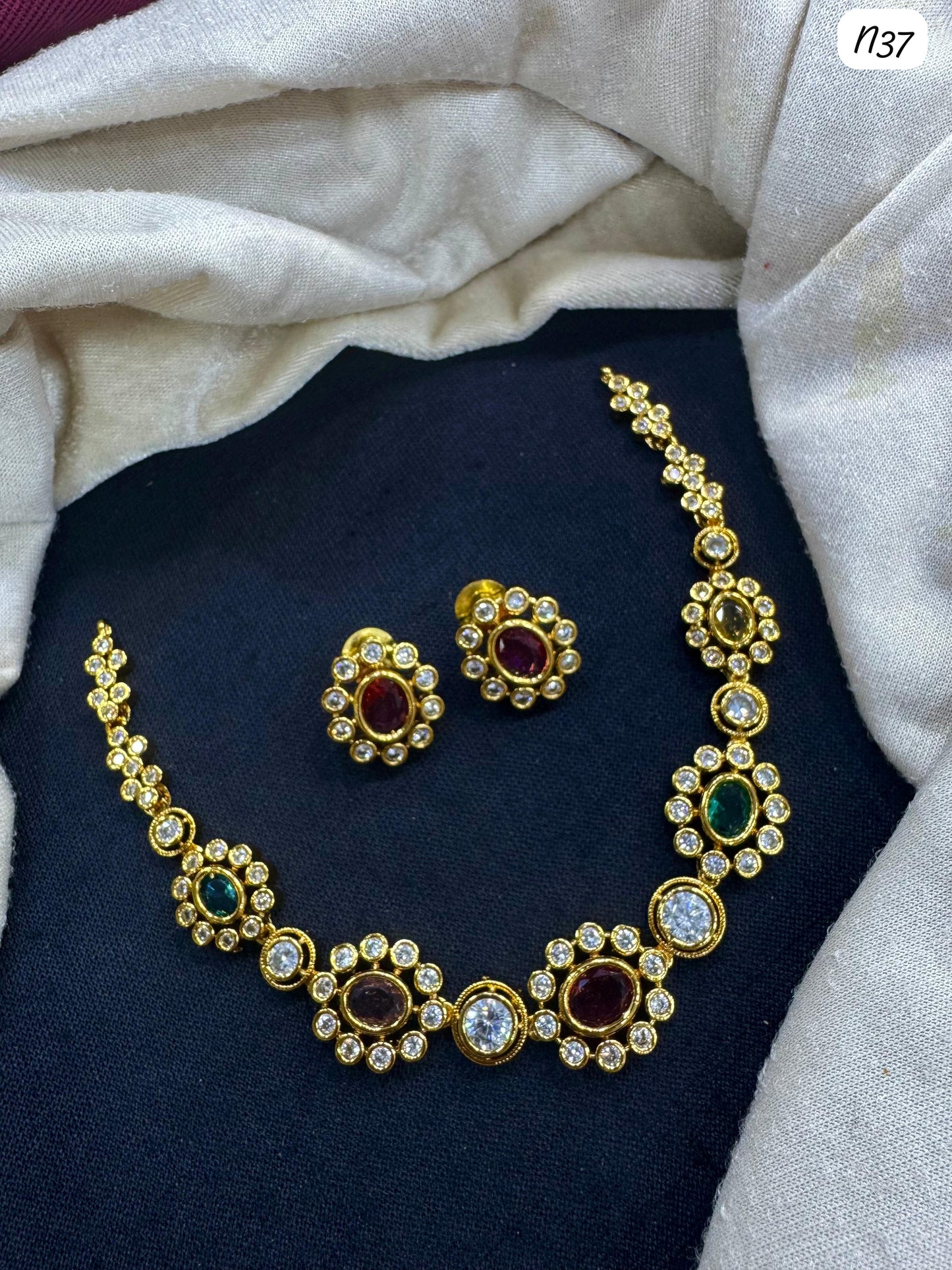 Elegant Gold-Plated Necklace Set with AD Stones – Bridal & Party Wear Jewelry