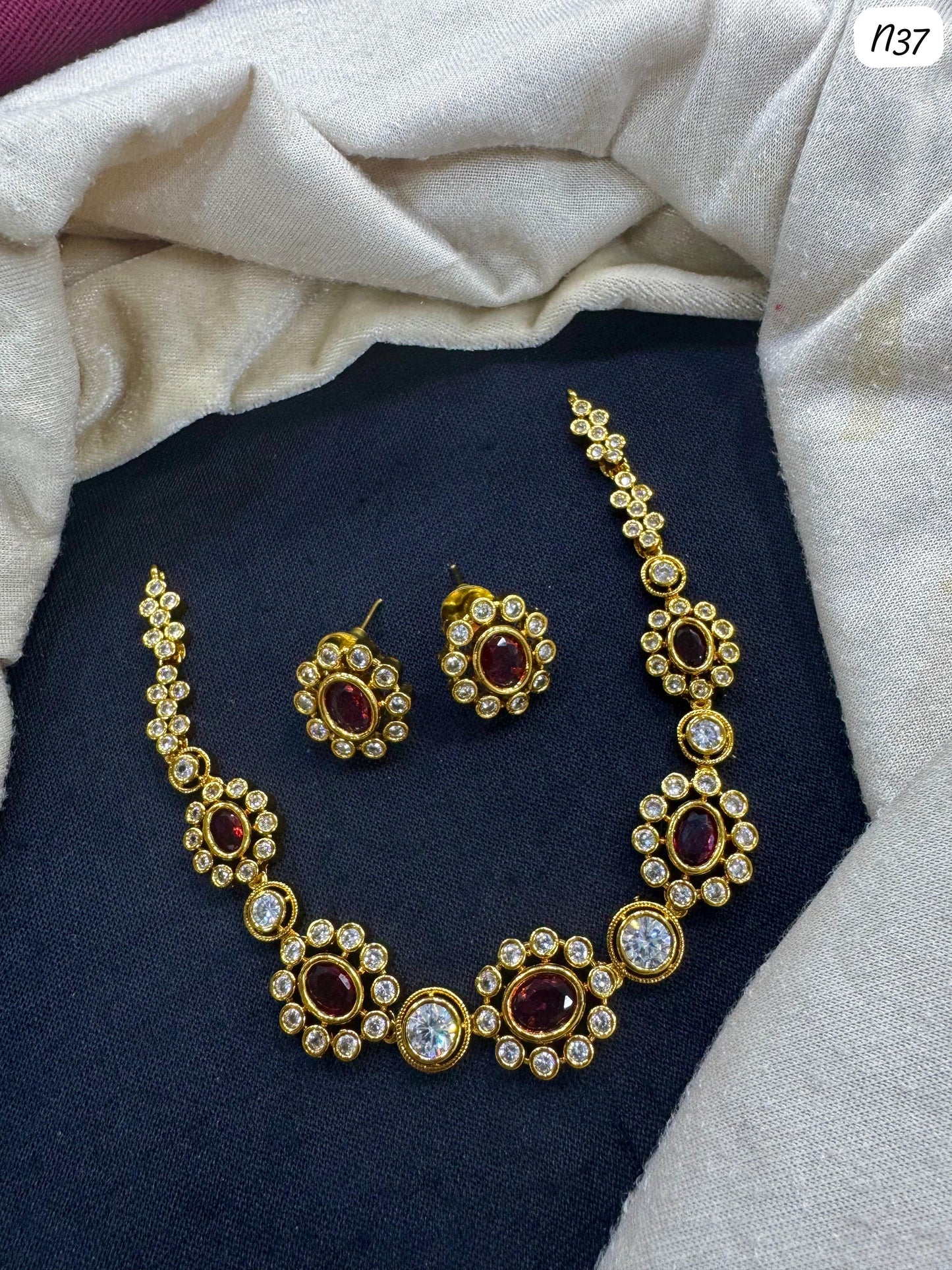 Elegant Gold-Plated Necklace Set with AD Stones – Bridal & Party Wear Jewelry