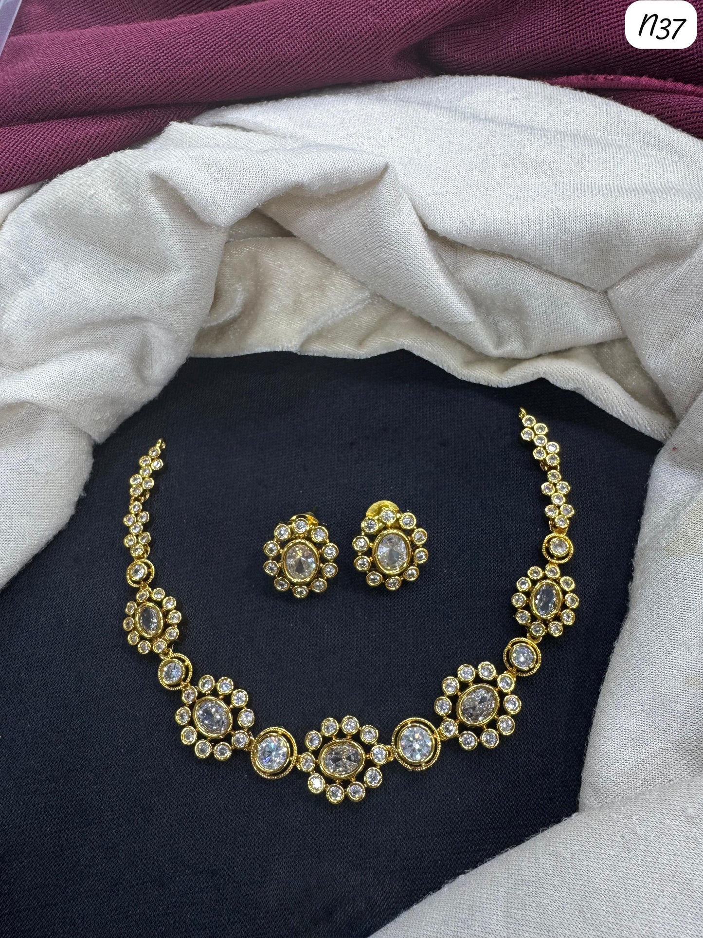 Elegant Gold-Plated Necklace Set with AD Stones – Bridal & Party Wear Jewelry