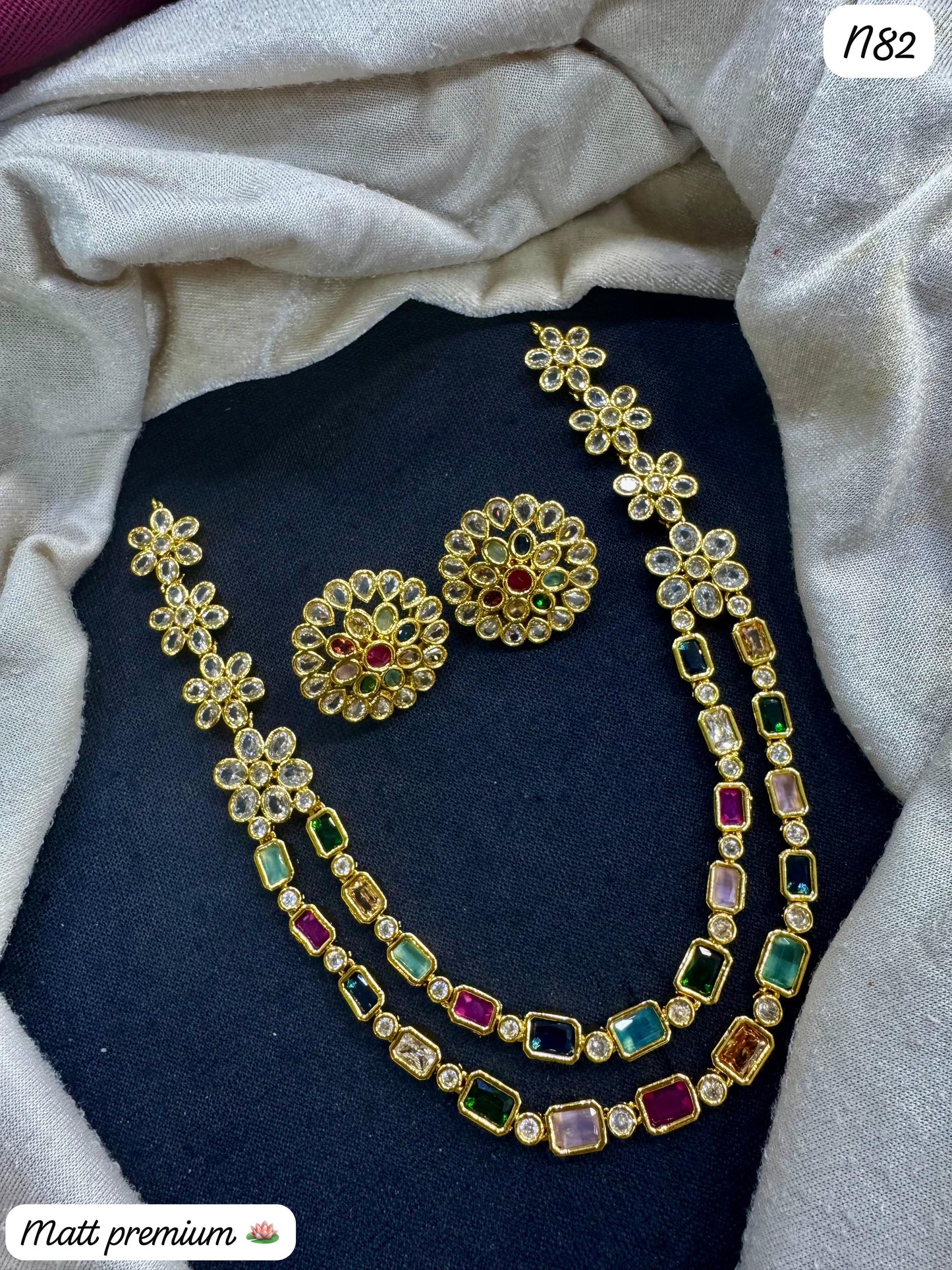 Premium AD Stone Multicolor Necklace & Earrings Set