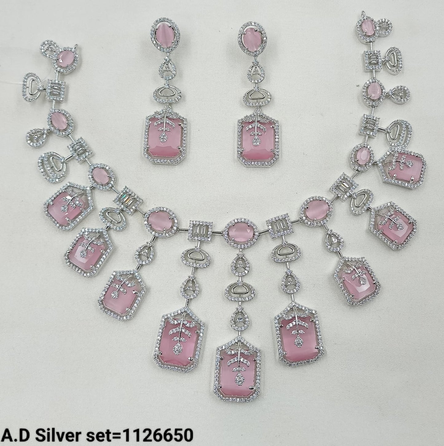 Elegant Silver-Plated AD Necklace Set – Bridal & Party Wear
