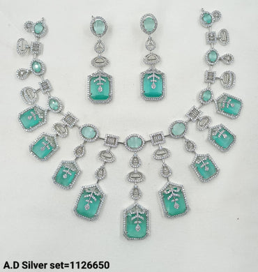 Elegant Silver-Plated AD Necklace Set – Bridal & Party Wear