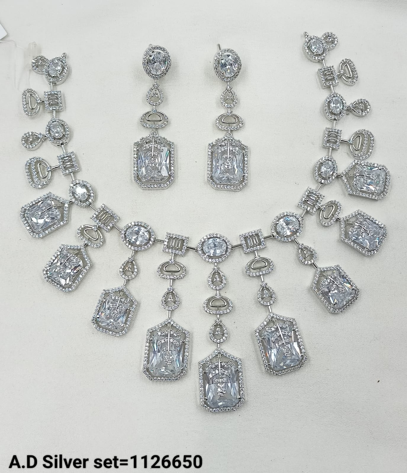 Elegant Silver-Plated AD Necklace Set – Bridal & Party Wear