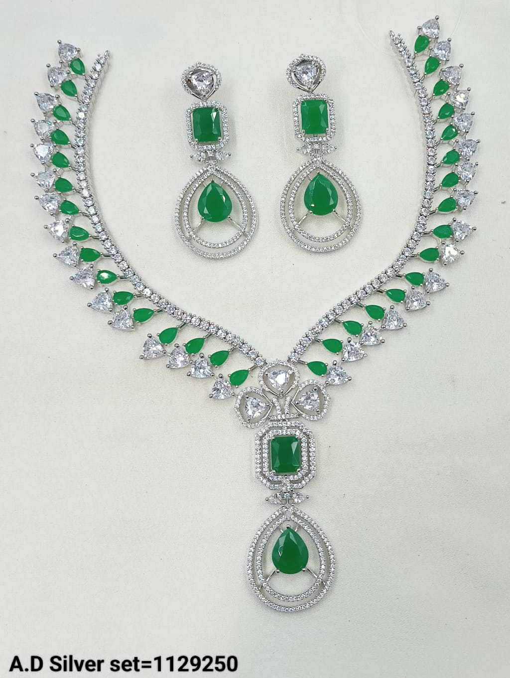 Silver-Plated AD Necklace Set with Matching Earrings – Bridal & Occasion Wear