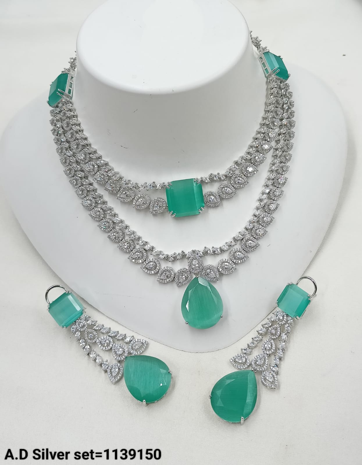 Luxury Silver-Plated AD Necklace Set with Layered Design – Bridal & Party Wear