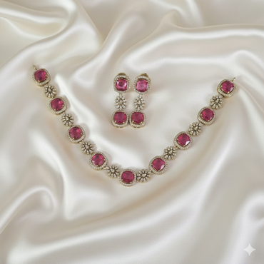 American Diamond Necklace with Drops Matching Earring For Woman