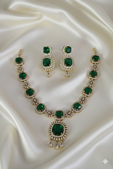Floral AD Necklace Jewellery Set With Matching Earrings