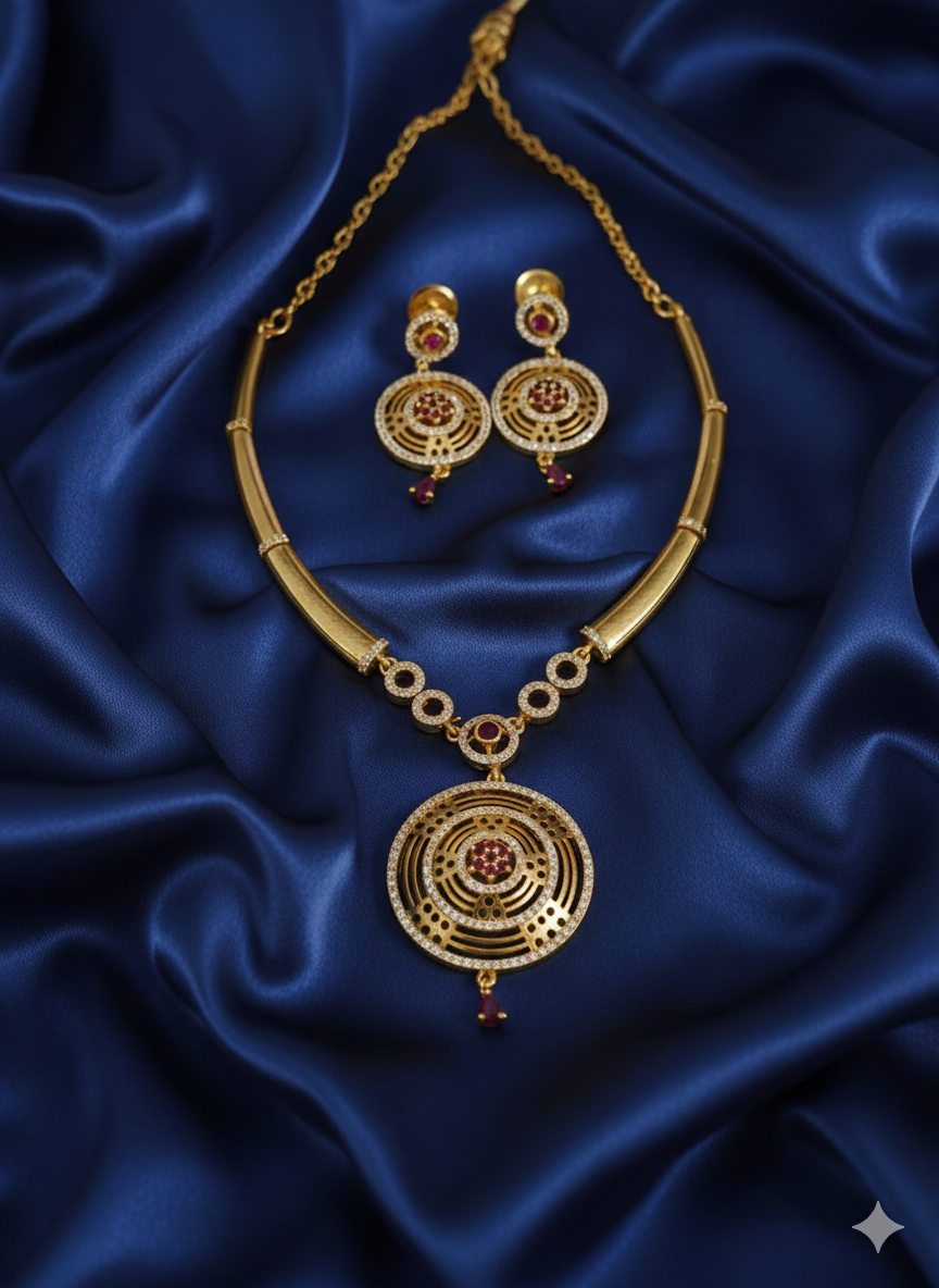 Emerald American Diamond Gold Plated Jewelry Set Necklace and Earring